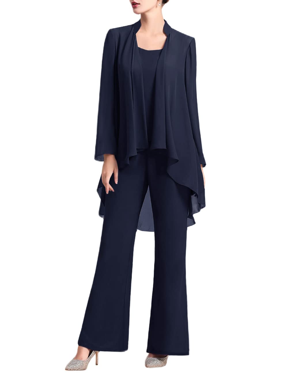 Zongqiven Women's 3-Piece Chiffon Pant Suit Set - Elegant Mother of The Bride Outfit for Weddings, Evening Parties & Special Occasions | Perfect for Wedding Guests, Formal Events & Celebrations