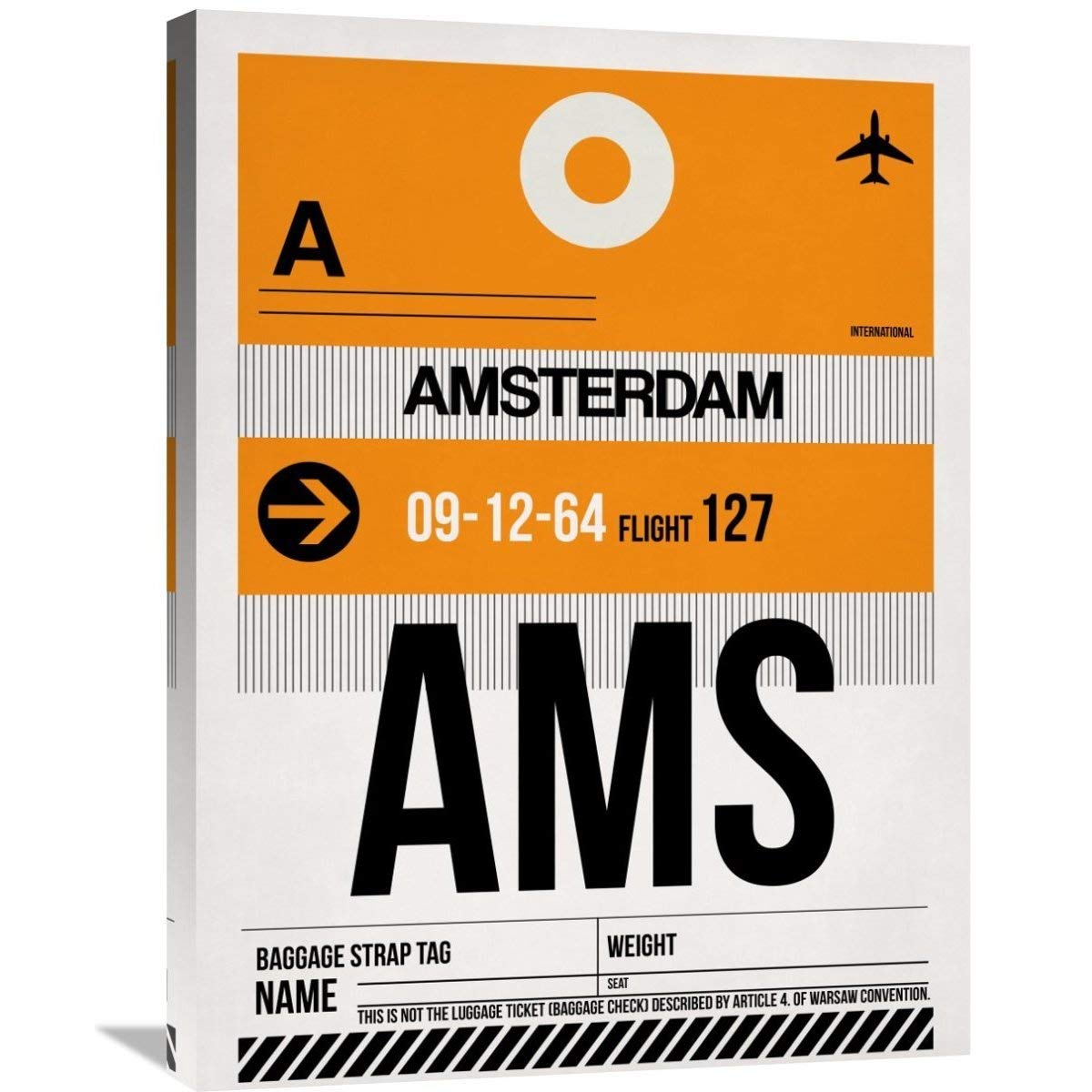AMS Amsterdam Luggage Tag 2 Stretched Canvas Wall Art - Small Size Travel-Inspired Home Decor for Living Room, Bedroom & Office