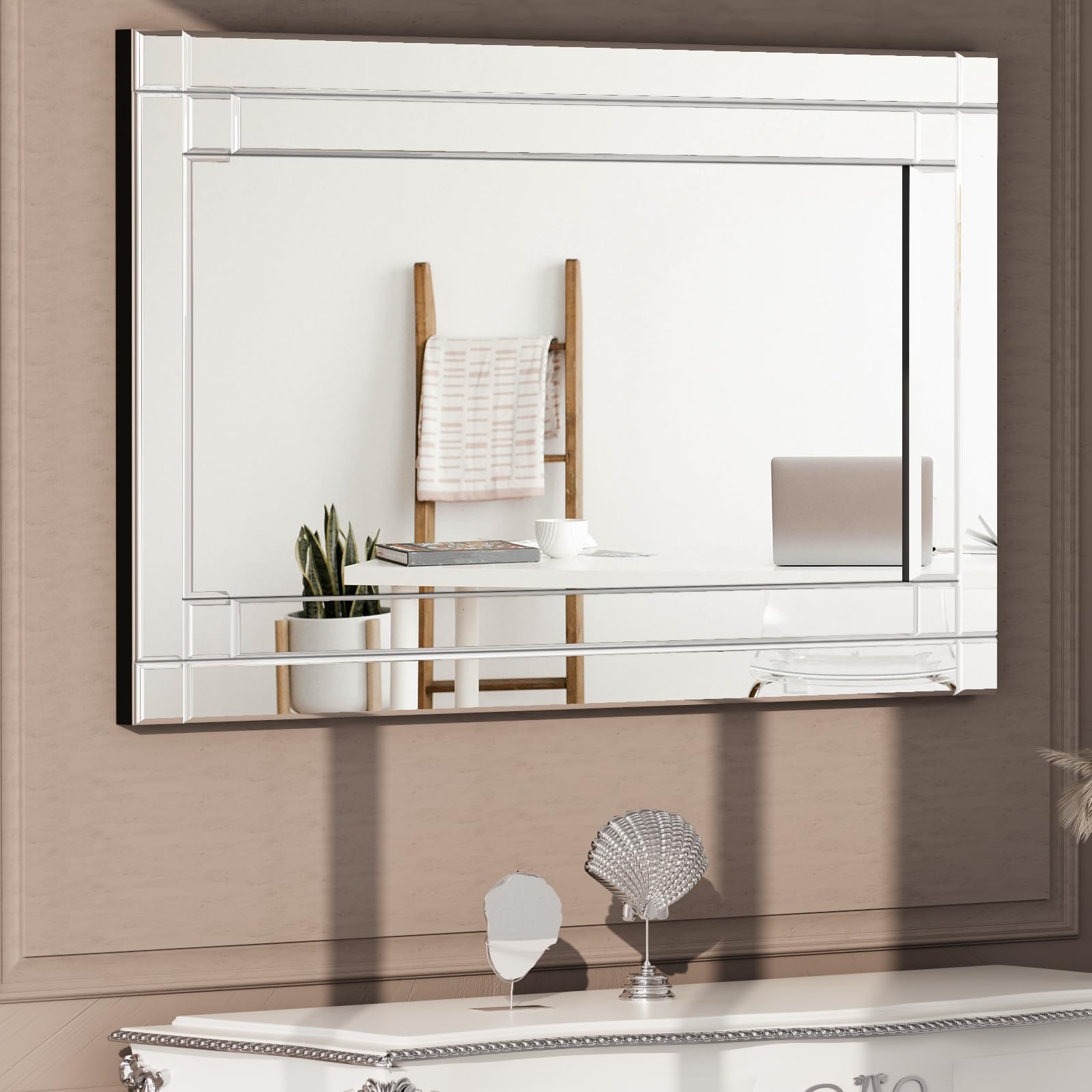 18x30 Inch Frameless Rectangular Wall Mirror with Polished Beveled Edge - Modern Silver Decorative Mirror for Bathroom Vanity, Entryway & Living Room | Home Decor, Dressing & Interior Design