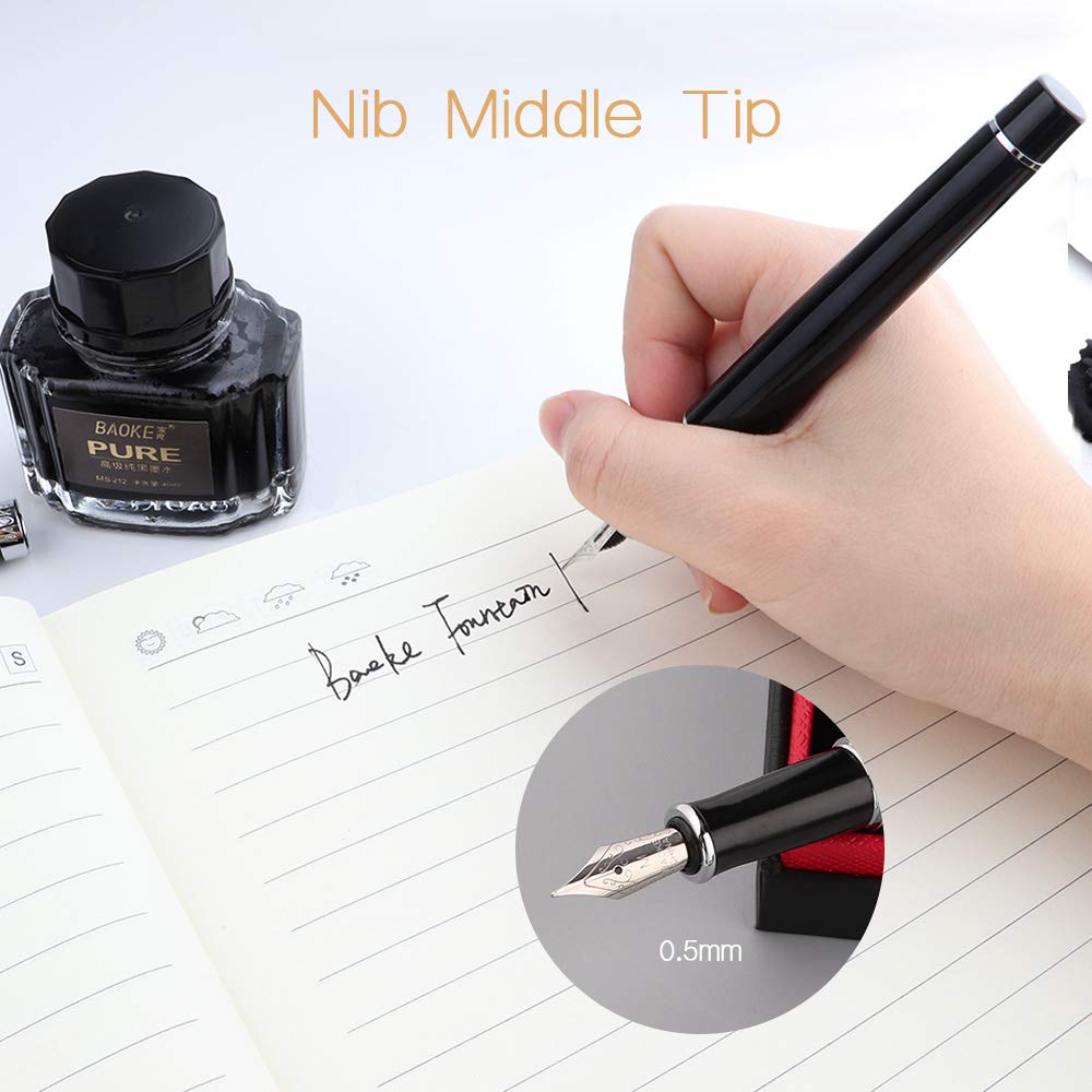 Premium Refillable Black Fountain Pen with Fine Nib - Luxury Business Writing Pen for Men (Gift Box Included) - Ideal for Office Use, Professional Signatures & Elegant Gift Giving