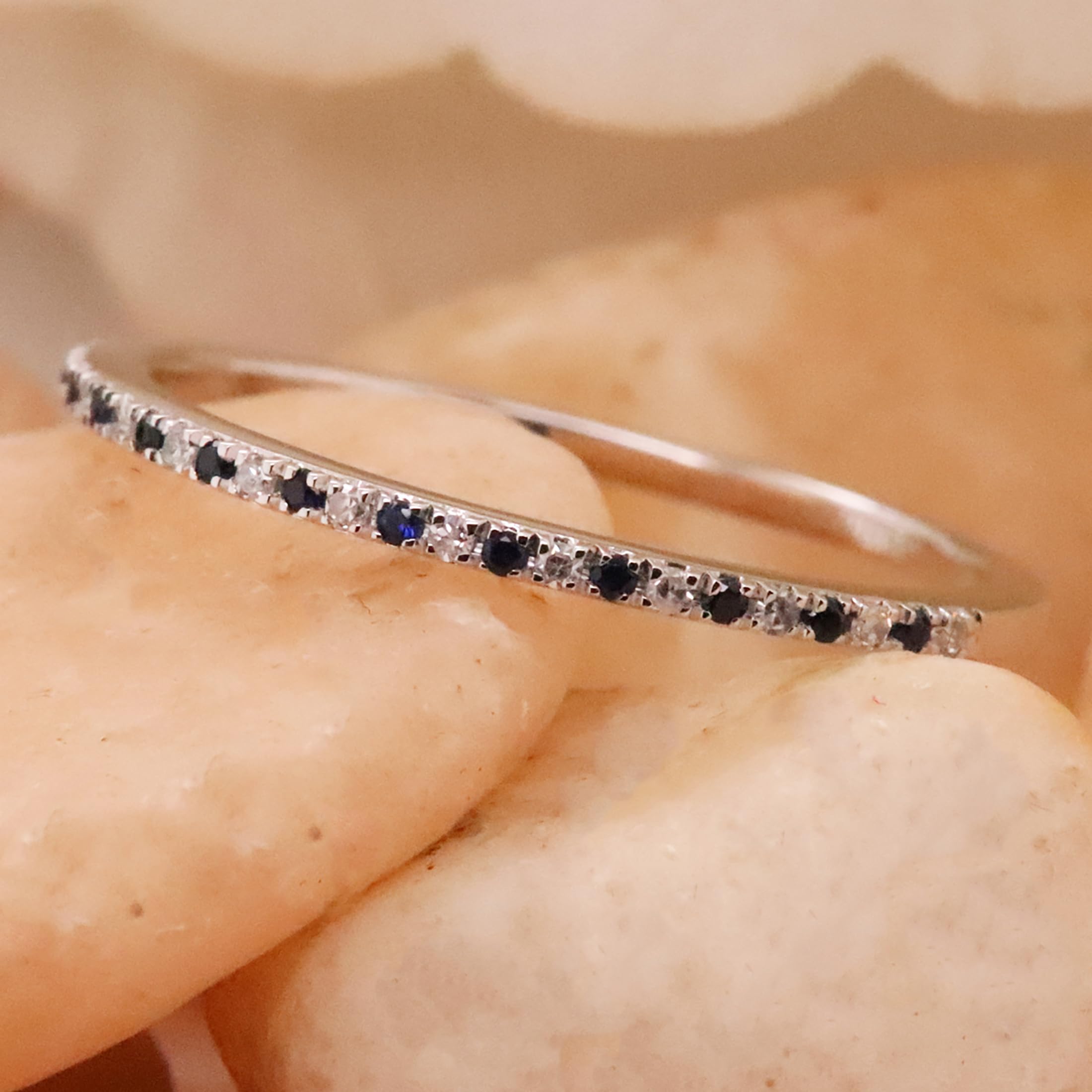Dazzlingrock Collection 14K Solid Gold Round Blue Sapphire & White Diamond Half Eternity Wedding Band Ring for Women | Elegant Bridal Jewelry Gift for Anniversary, Engagement & Special Occasions