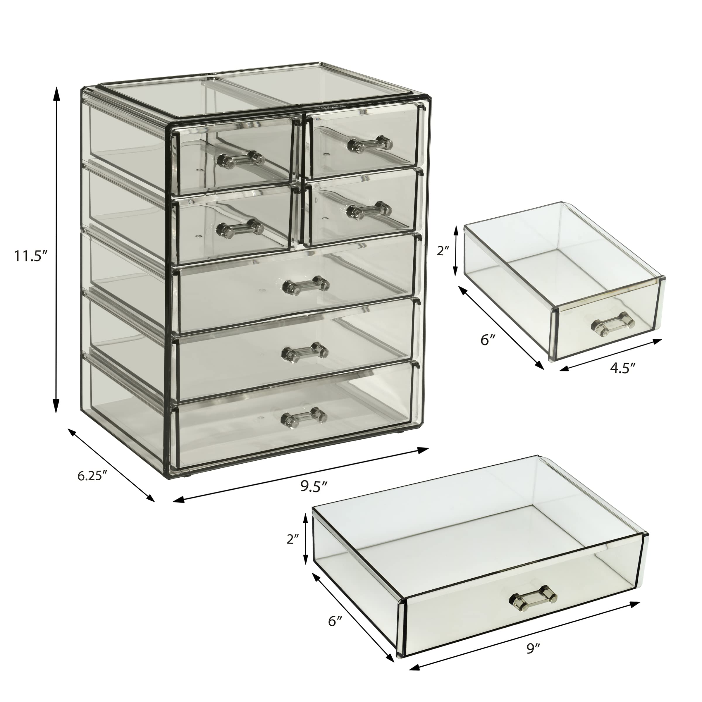 Sorbus Acrylic Makeup Organizer with 3 Large & 4 Small Drawers - Clear Cosmetic Storage Case for Makeup, Jewelry & Beauty Products - Perfect for Vanity, Bathroom, College Dorm, Closet & Desk Organization | Great for Daily Use, Travel & Gift Giving