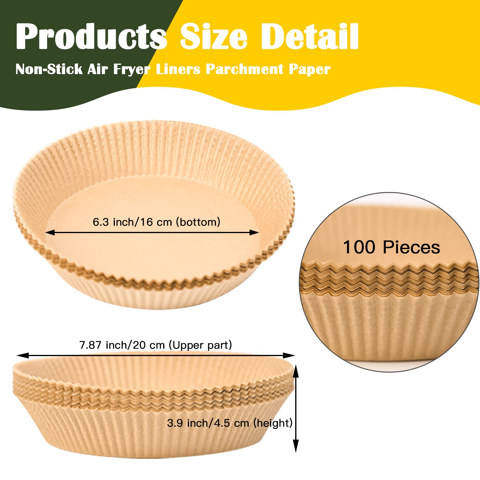 100PCS AW&SH Air Fryer Liners - 6.3 Inch Disposable Parchment Paper for Air Fryer | Perfect for Cooking, Baking & Healthy Meals