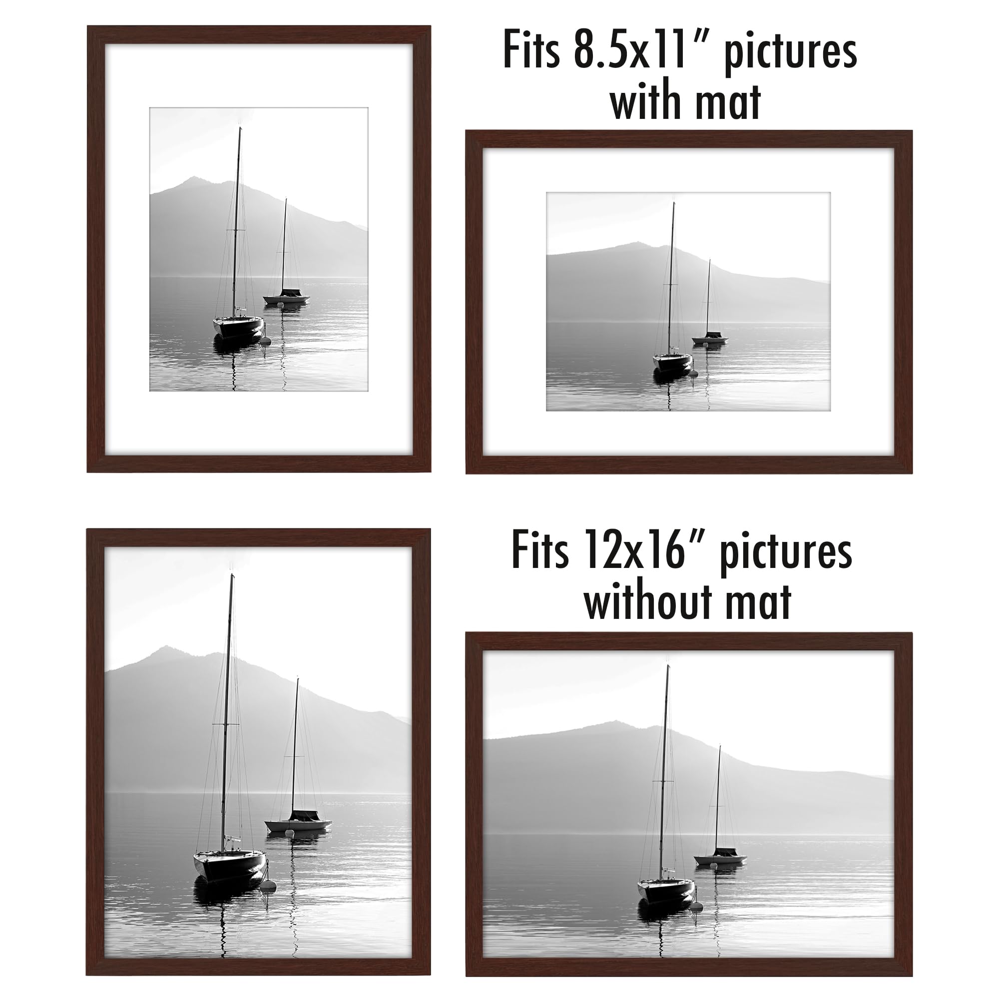 Americanflat 12x16 Picture Frame Set of 5 - Polished Plexiglass Gallery Wall Frames - Mahogany Galleria Collection - Perfect for 8.5x11 Photos with Mat or 12x16 Without Mat - Ideal for Home Decor, Office Display & Gift Giving