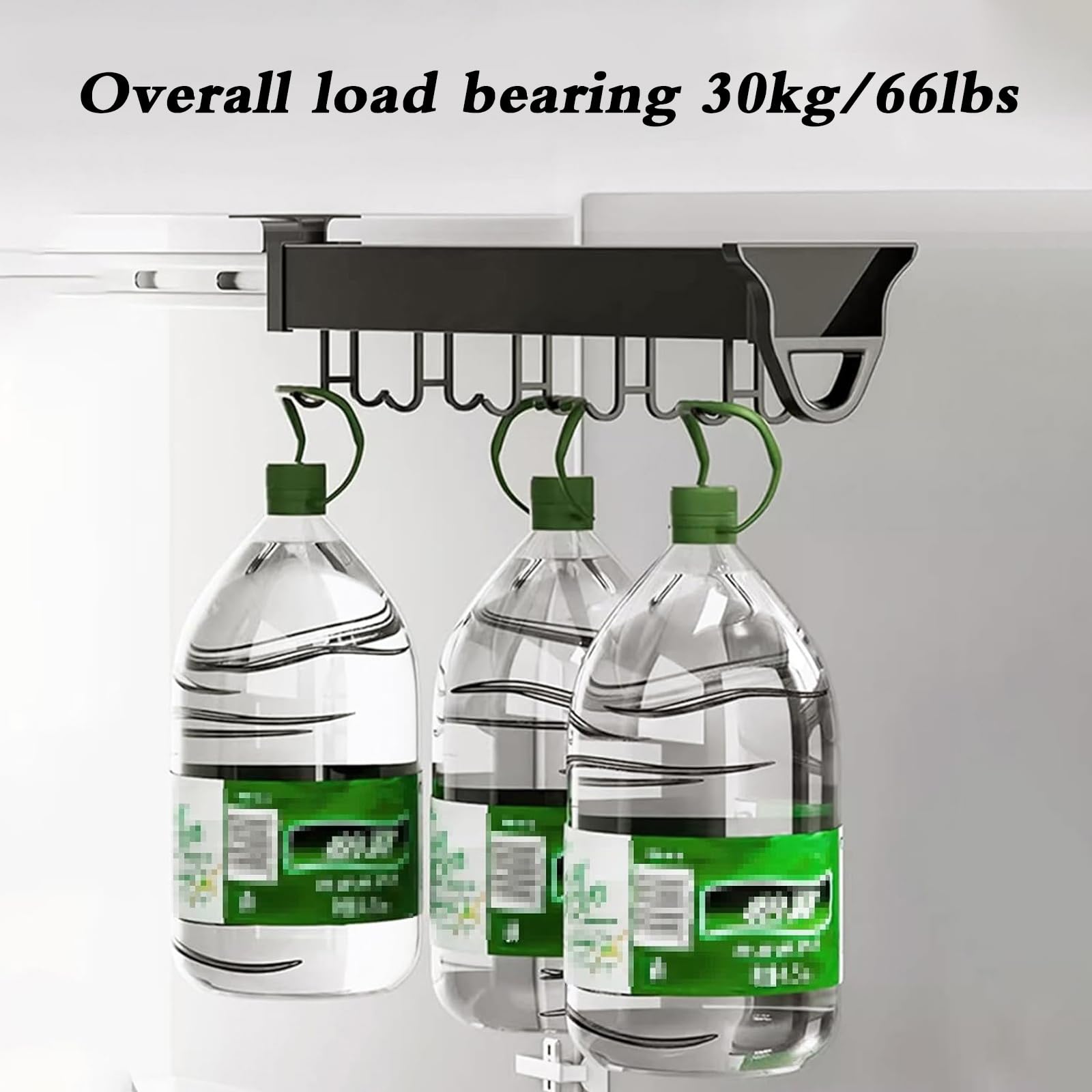 **Pull Out Pots and Pans Organizer for Kitchen Cabinets - Heavy Duty Hanging Sliding Utensil Holder with Double Row Hooks, 30kg/66lbs Capacity (46cm/18.11in) - Perfect for Pantry, Spice Rack & Cooking Tool Storage**