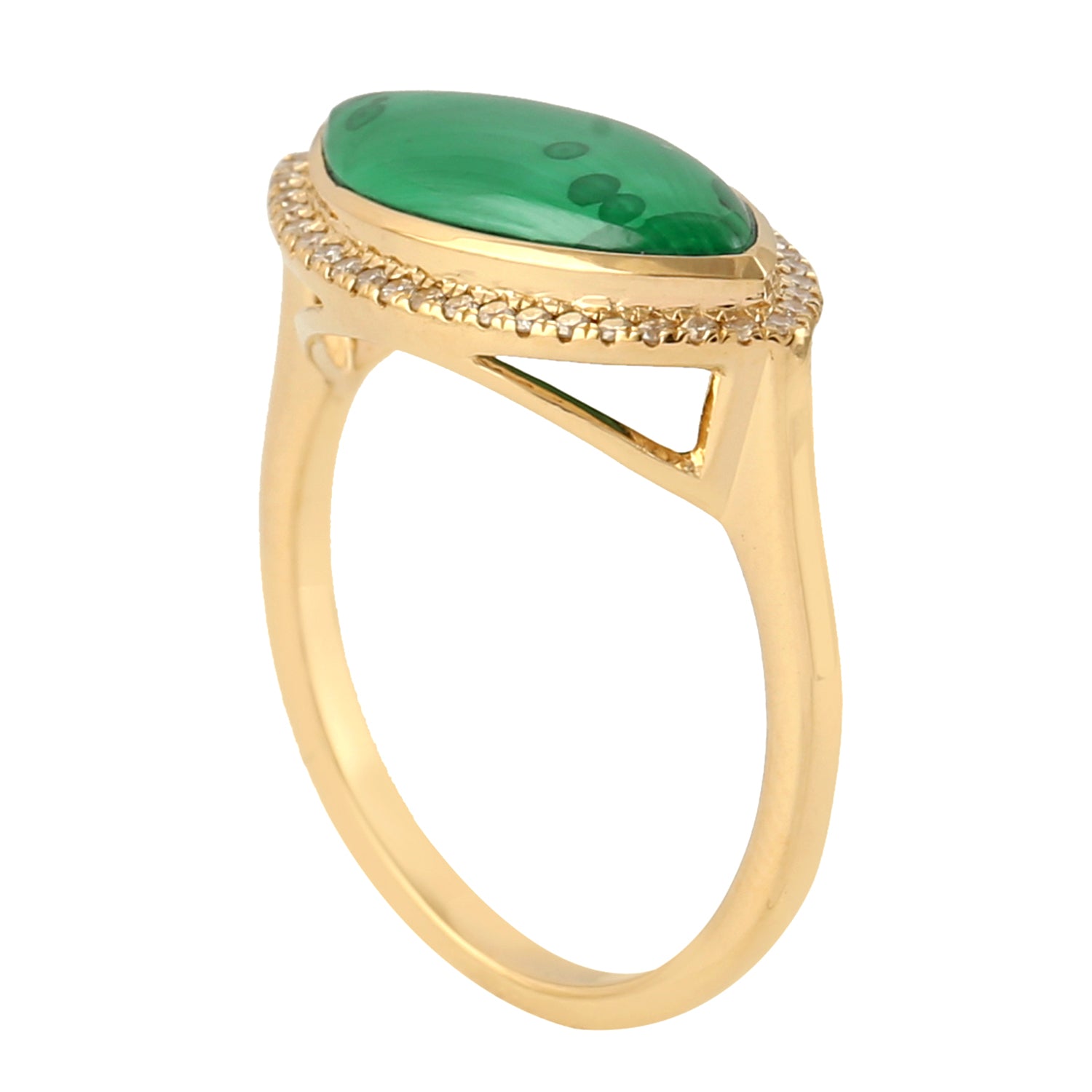 18K Yellow Gold Marquise Cut Malachite Pave Diamond Designer Ring for Women | Elegant Statement Jewelry for Weddings, Anniversaries & Special Occasions