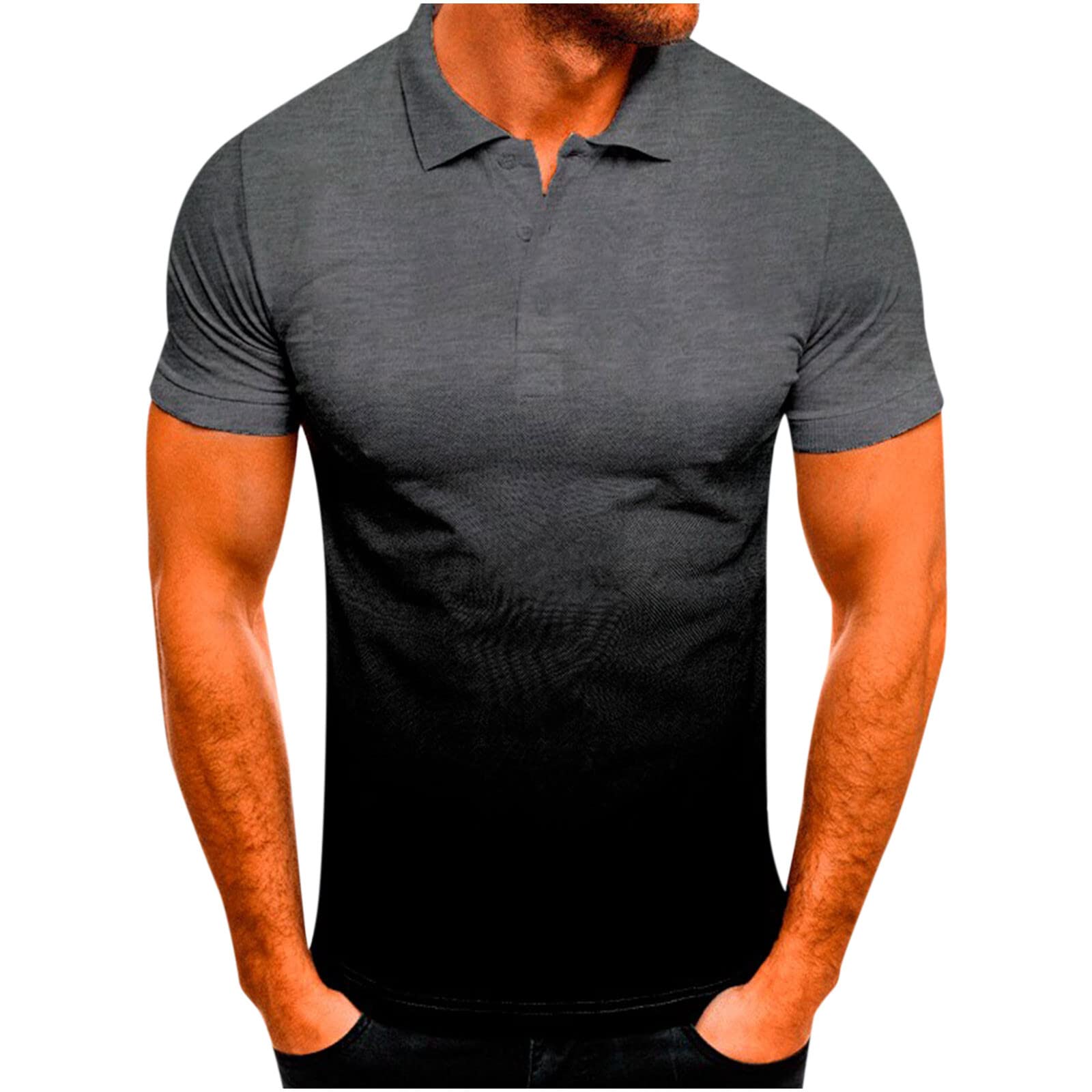 Men's Slim Fit Henley Shirt - Gradient Short Sleeve Button Lapel Tee for Fitness & Athletic Wear | Gym, Running & Casual Outfits