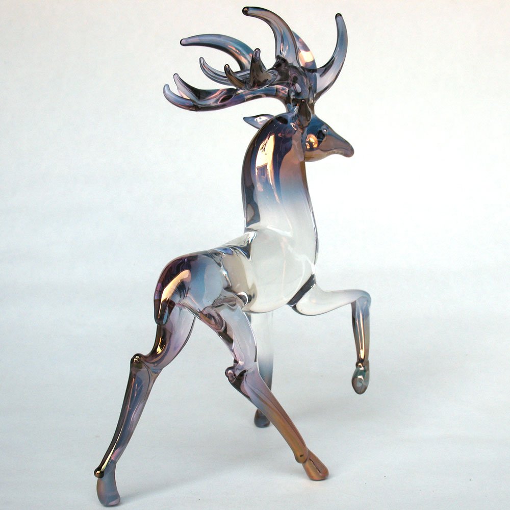 Hand Blown Glass Deer Figurine - Realistic Buck Statue for Home Decor, Christmas Ornament & Gift Idea - Perfect for Mantel, Shelf Display or Holiday Centerpiece