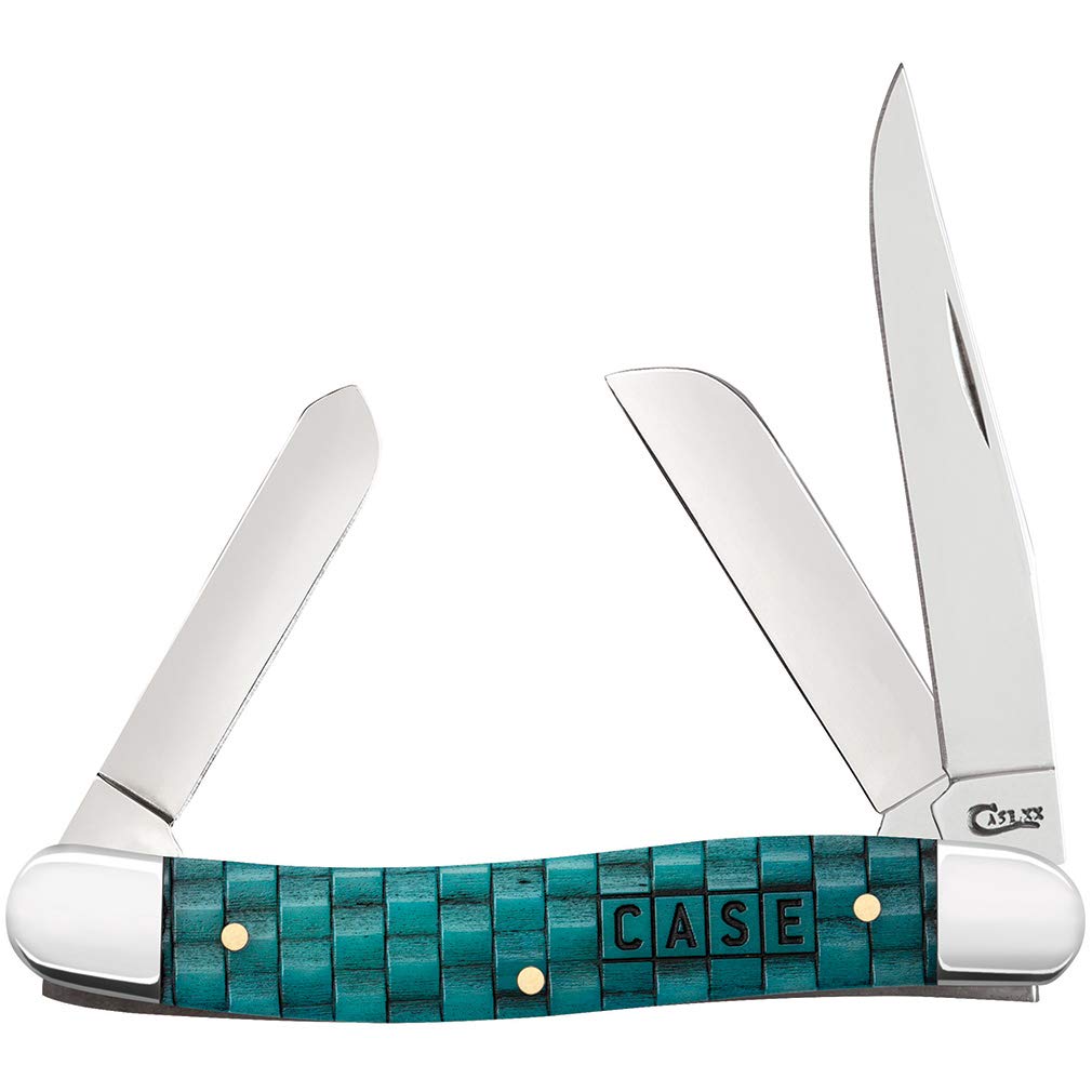 Case Cutlery 15503 Stockman Turquoise Basket Pocket Knife - 3-Blade Folding Knife with Stainless Steel Blades for Camping, Hiking & Everyday Carry (EDC)