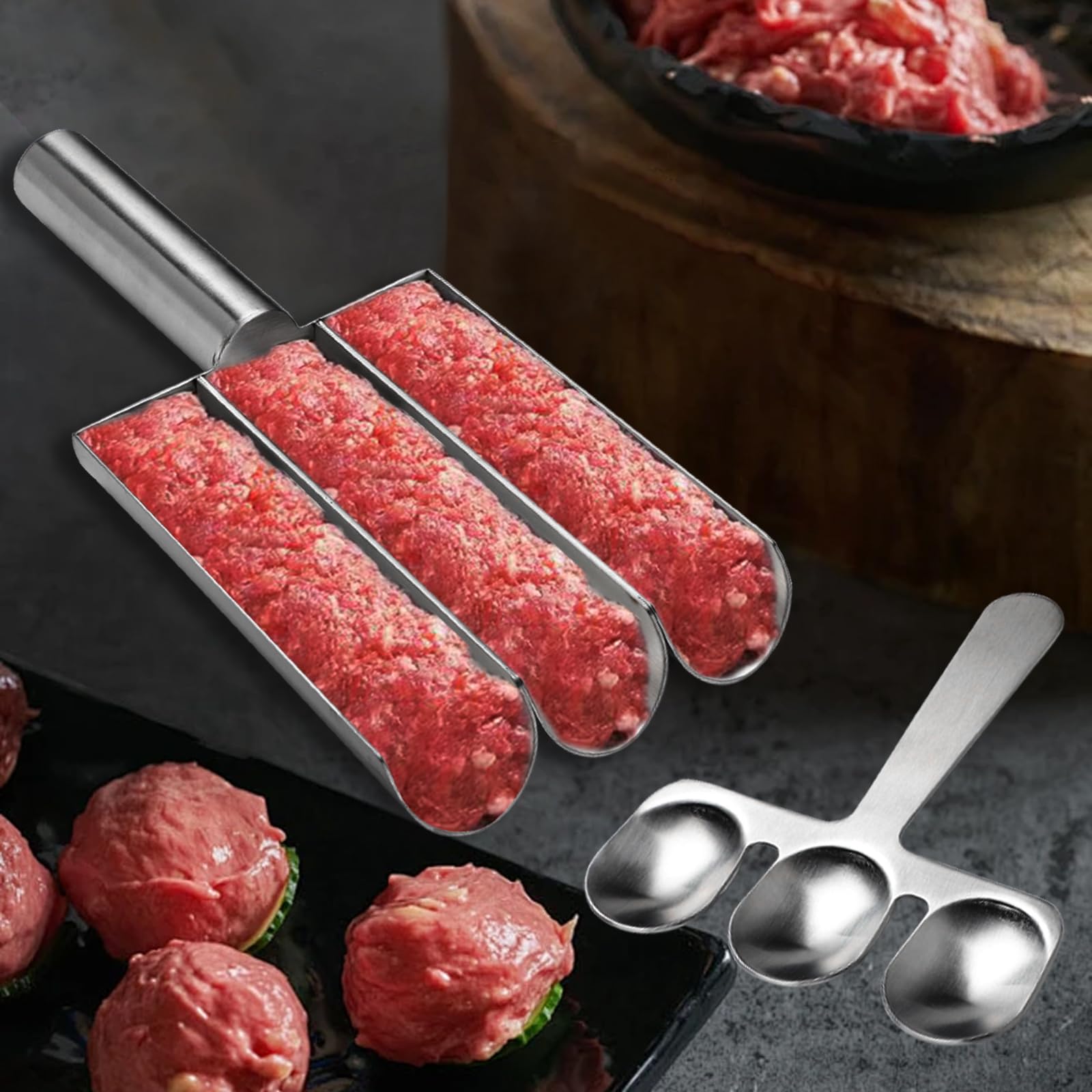 Stainless Steel Meatball Maker Scoop - Fish Ball & Shrimp Ball Dispenser Tube with Spoon for Quick Cooking | Perfect for Meatballs, Cookies, Dumplings & Party Food Prep
