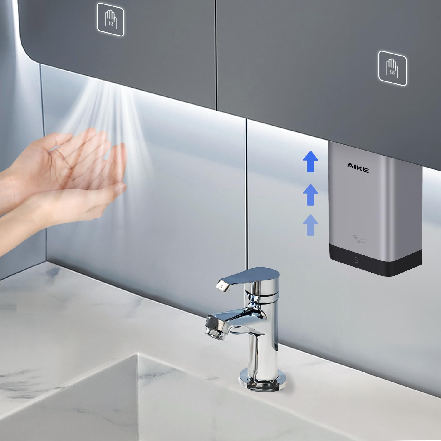 AIKE ADA Compliant Hand Dryer - Surface Mount Hard Wired 110V Silver (Model AK2822) - Perfect for Public Restrooms, Commercial Kitchens & High-Traffic Areas