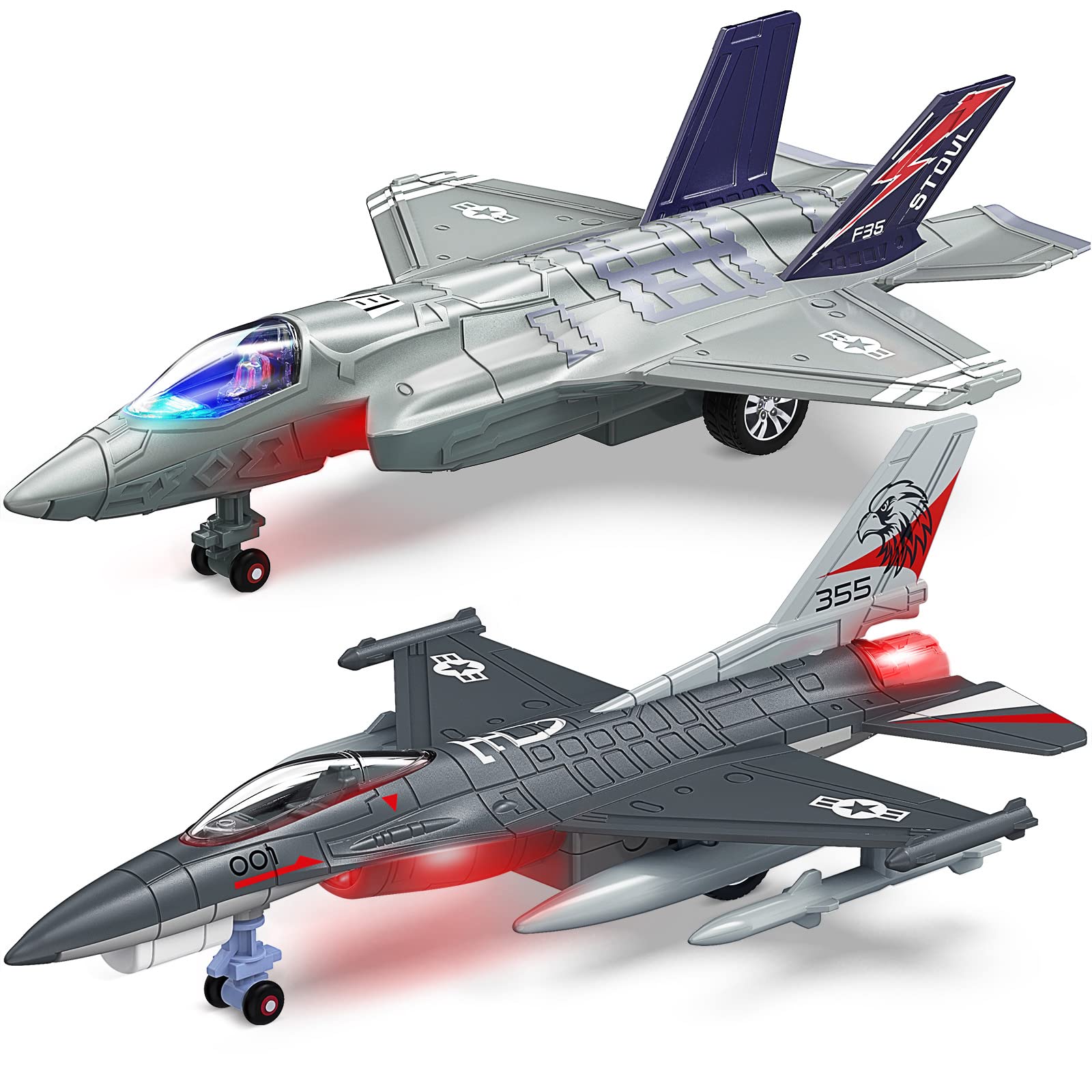 Geyiie Army Fighter Jet Diecast Plane Toy Set - Pull Back Airplanes with Lights, Helicopter & Bomber for Kids Ages 3-8 | Outdoor Air Transport Toys for Boys | Perfect for Birthday Gifts, Role Play & STEM Learning