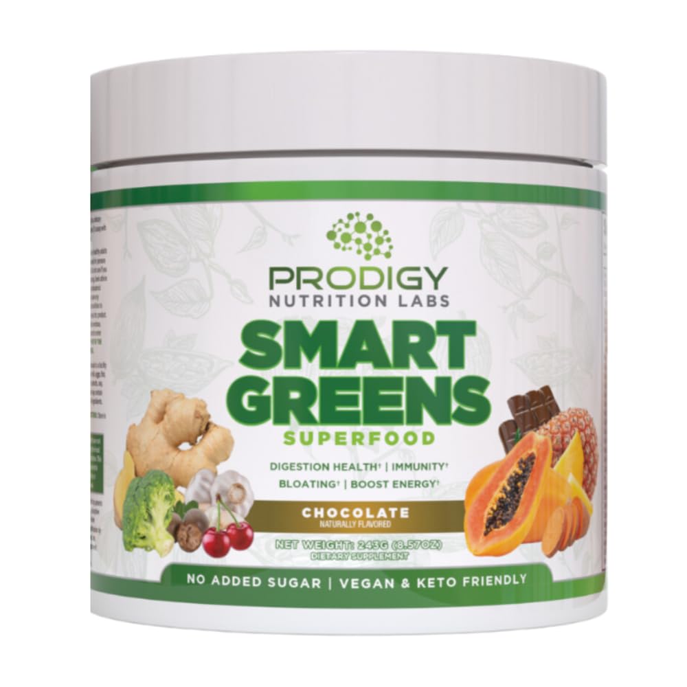 Prodigy Smart Greens Superfood Powder - Organic Greens Blend with Probiotics, Chlorella, Fruits & Vegetables for Digestive Health & Bloating Relief - Smoothie & Drink Mix for Gut Health - Perfect for Post-Workout Recovery & Daily Wellness Boost