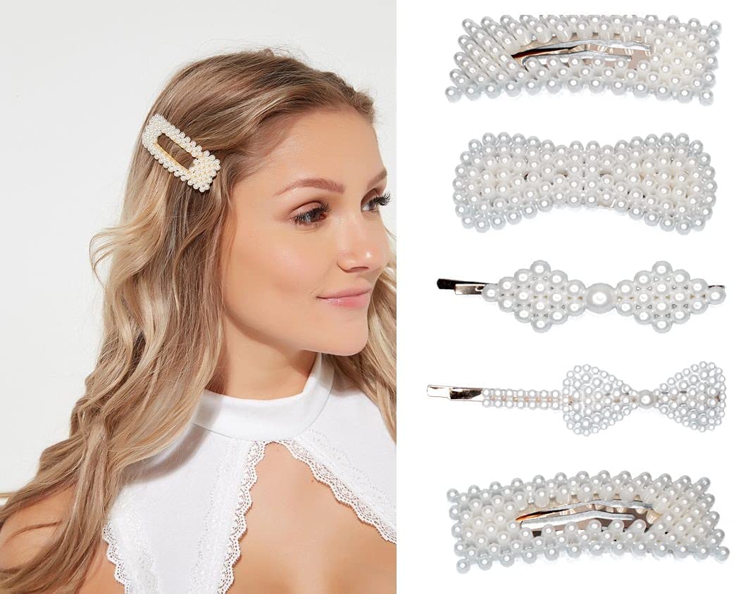 Boxo Set of 5 Pearl Hair Clips for Women & Girls - Elegant Hair Accessories for Weddings, Parties & Everyday Wear