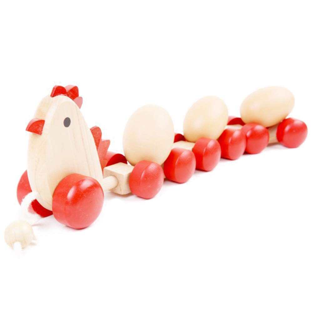 Wooden Pull Along Hen Toy with Eggs - Creative Push Pull Chicken Toy for Toddlers & Kids - Perfect for Early Learning, Motor Skills Development & Imaginative Play