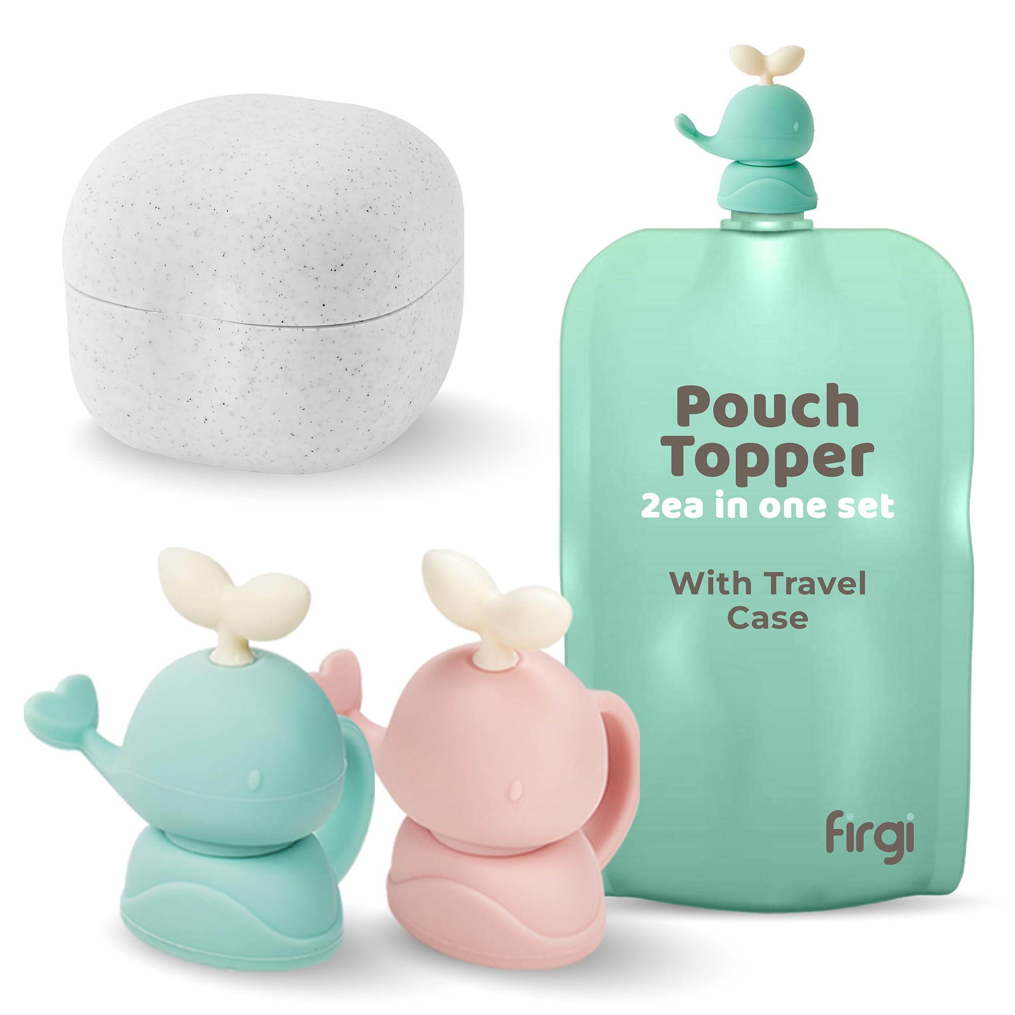 Whale SoftSip Food Pouch Topper - 2 Pack with Travel Case | Spill-Proof & Leak-Proof Silicone Cover for Baby Bottles, Sippy Cups & Food Containers | BPA-Free, Food Grade, Reusable | Perfect for Baby-Led Weaning, Travel & On-the-Go Feeding (Mint & Pink)