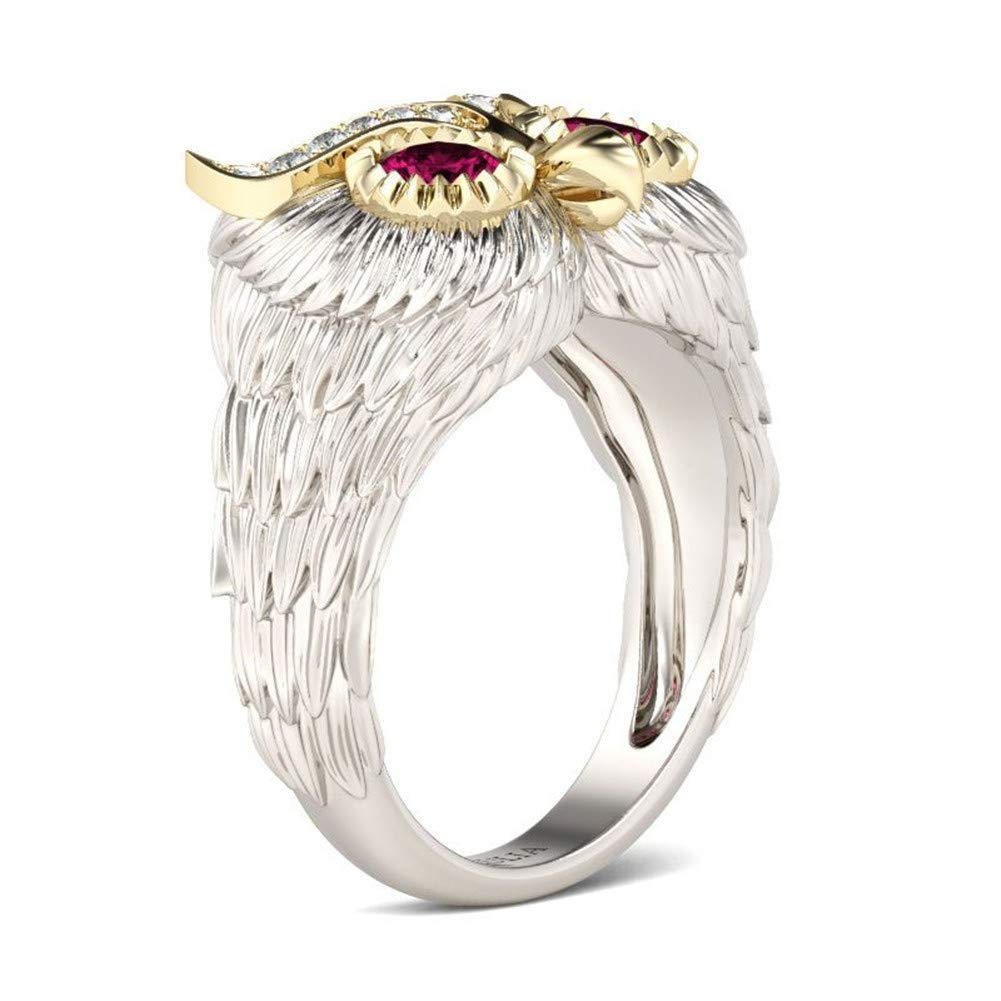 Jeulia 2 Carat Owl Ring for Women - 925 Sterling Silver Round Cut Feather Engagement Ring with Ruby Owl Eye & CZ Solitaire - Wedding, Promise, Anniversary Jewelry Gift - Perfect for Romantic Proposals, Bridal Jewelry & Special Occasions