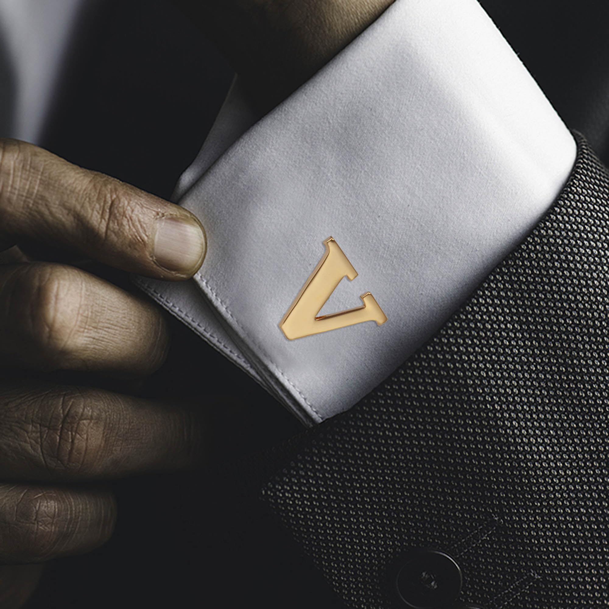 Men's Gold Alphabet Cufflinks - Elegant Initial Letter Cuff Links Set with Gift Box for Weddings, Business & Formal Events