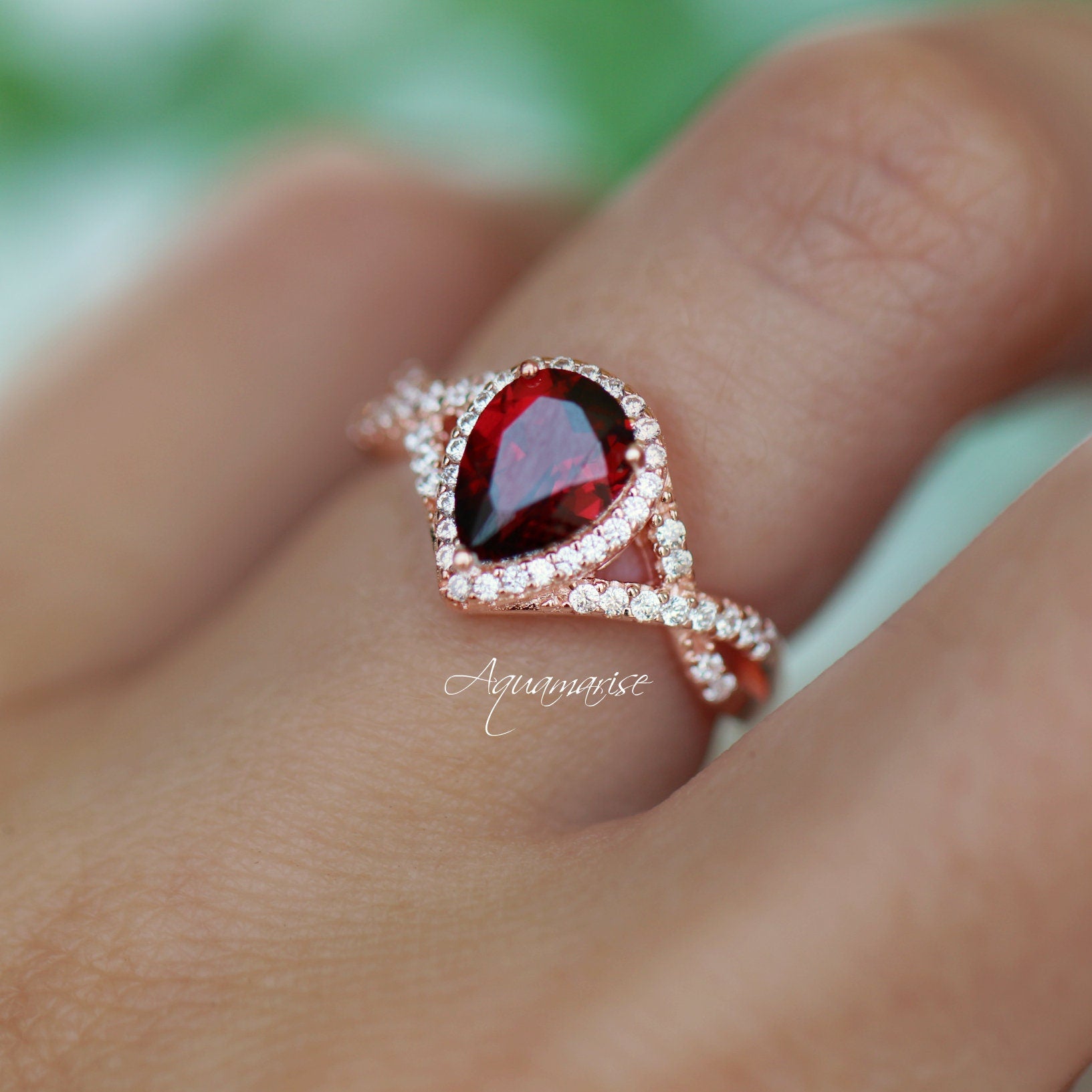 Flair Garnet Ring 14K Rose Gold Vermeil - Elegant Dainty Jewelry for Women, Perfect for Valentine's Day, Anniversary & Everyday Wear