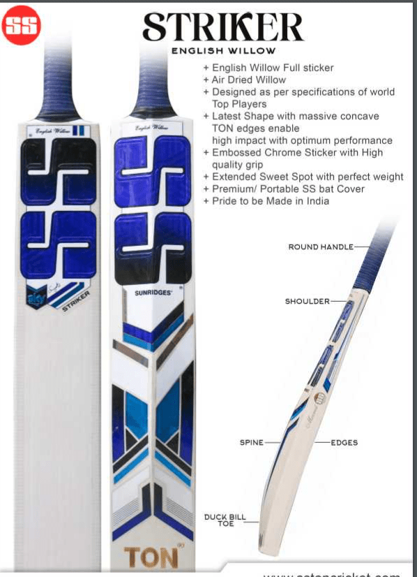 SS Ton SKY Striker Adult Cricket Bat - Premium English Willow, Lightweight & Durable - Perfect for Professional Matches & Training Sessions
