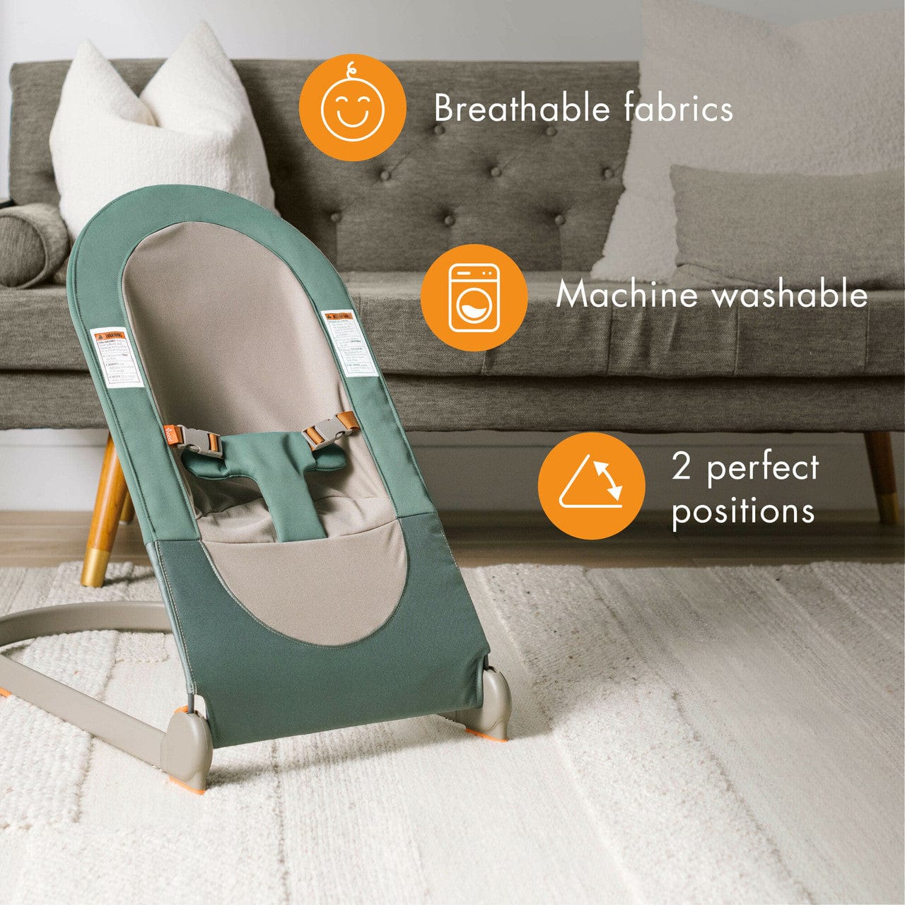 Tomy Boon Slant Bouncer - Baby Bouncer Seat with Adjustable Recline for Newborns & Infants - Perfect for Playtime, Napping & Soothing at Home or Travel