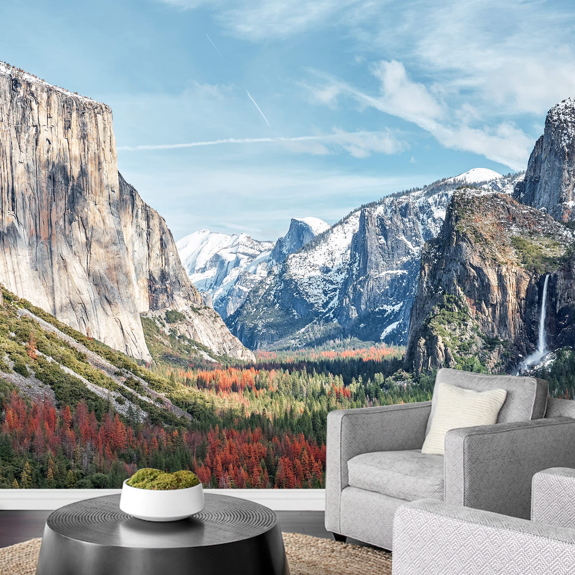 Self-Adhesive Removable Wallpaper - Morning Light on Snow-Capped Mountain Canyon Design (100x144 inches) | Peel & Stick Wall Decals for Living Room, Bedroom, Office | Renter-Friendly Home Decor for Accent Walls & Interior Design