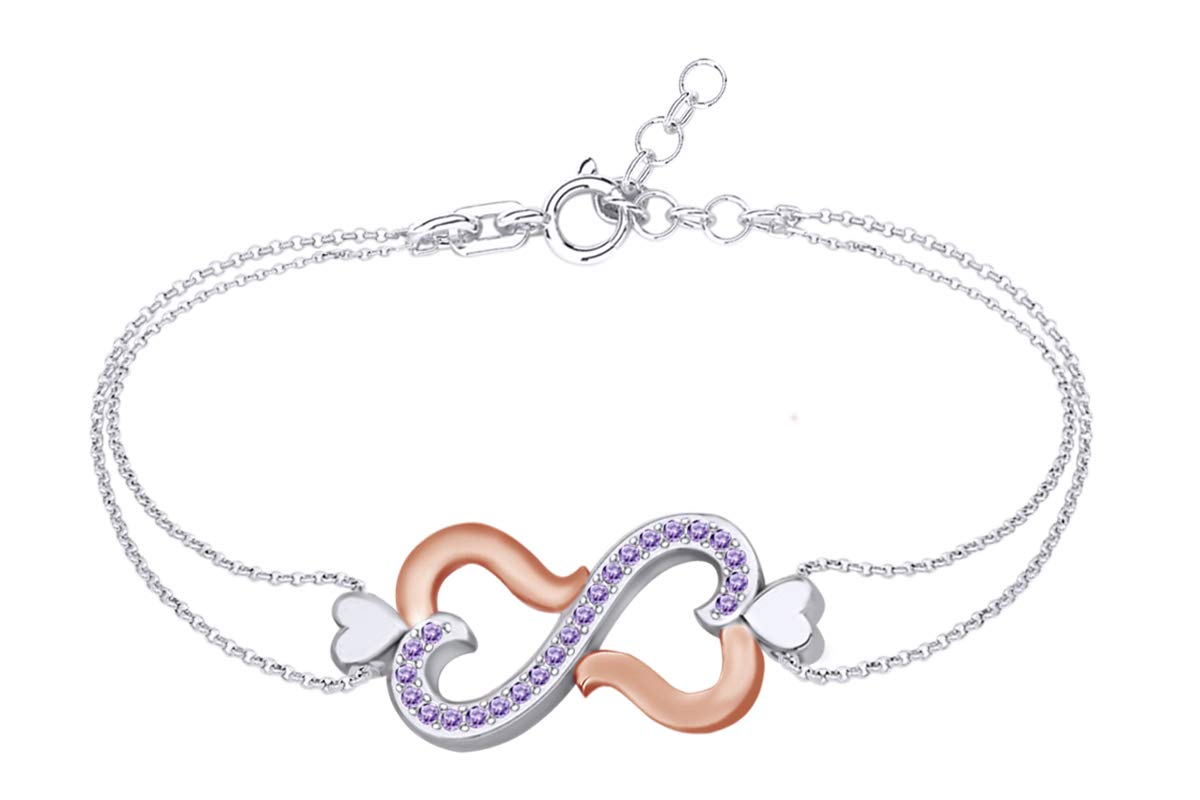 AFFY Simulated Gemstone Two-Tone Infinity Heart Link Chain Bracelet - 14k White Gold Over Sterling Silver for Women - Perfect for Valentine's Day, Anniversary Gifts & Everyday Elegance