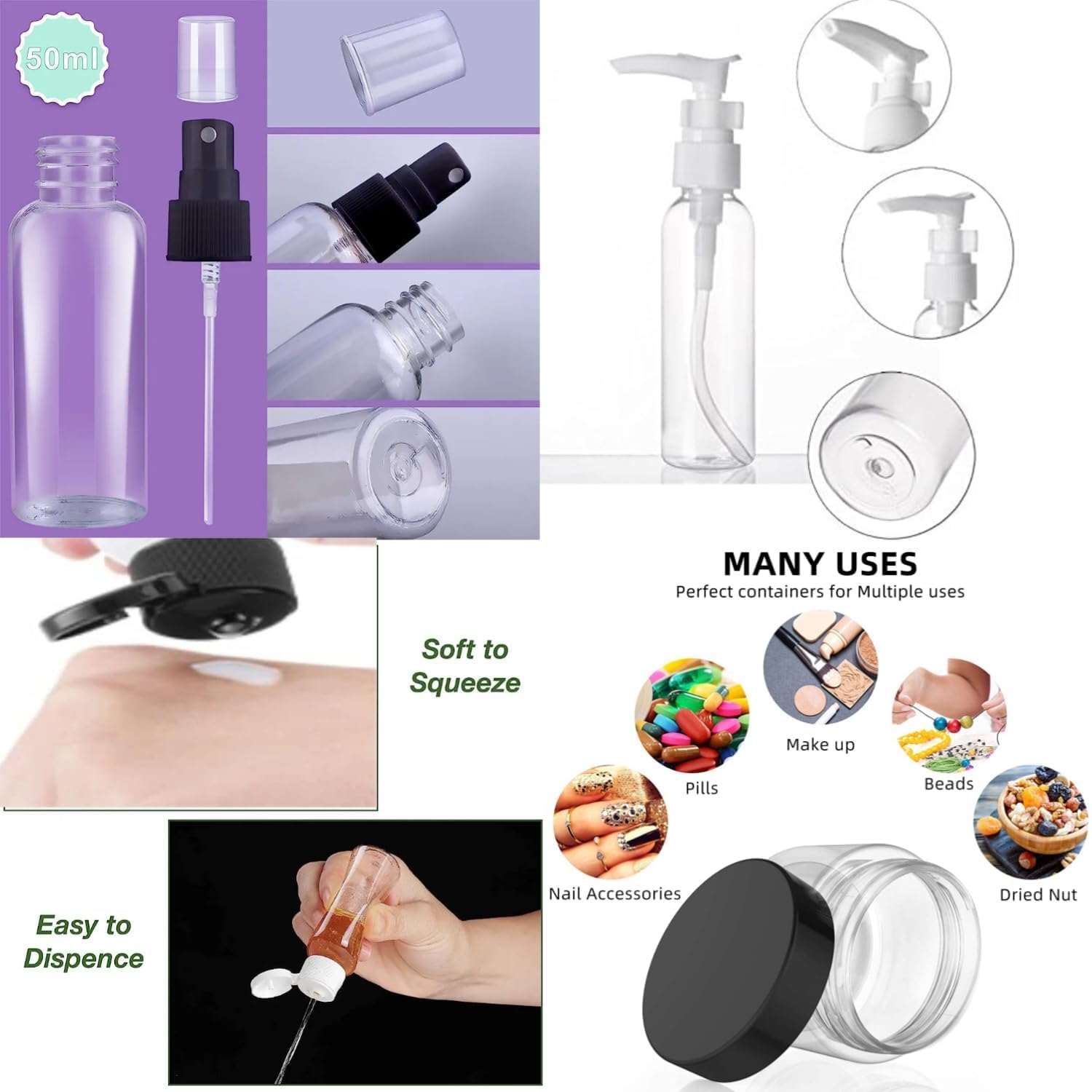 TSA Approved Travel Cosmetic Bottles Set - 7 Pcs Portable Empty Containers for Shampoo, Lotion, Perfume & More (Pink) | Perfect for Air Travel, Gym & Vacation Essentials