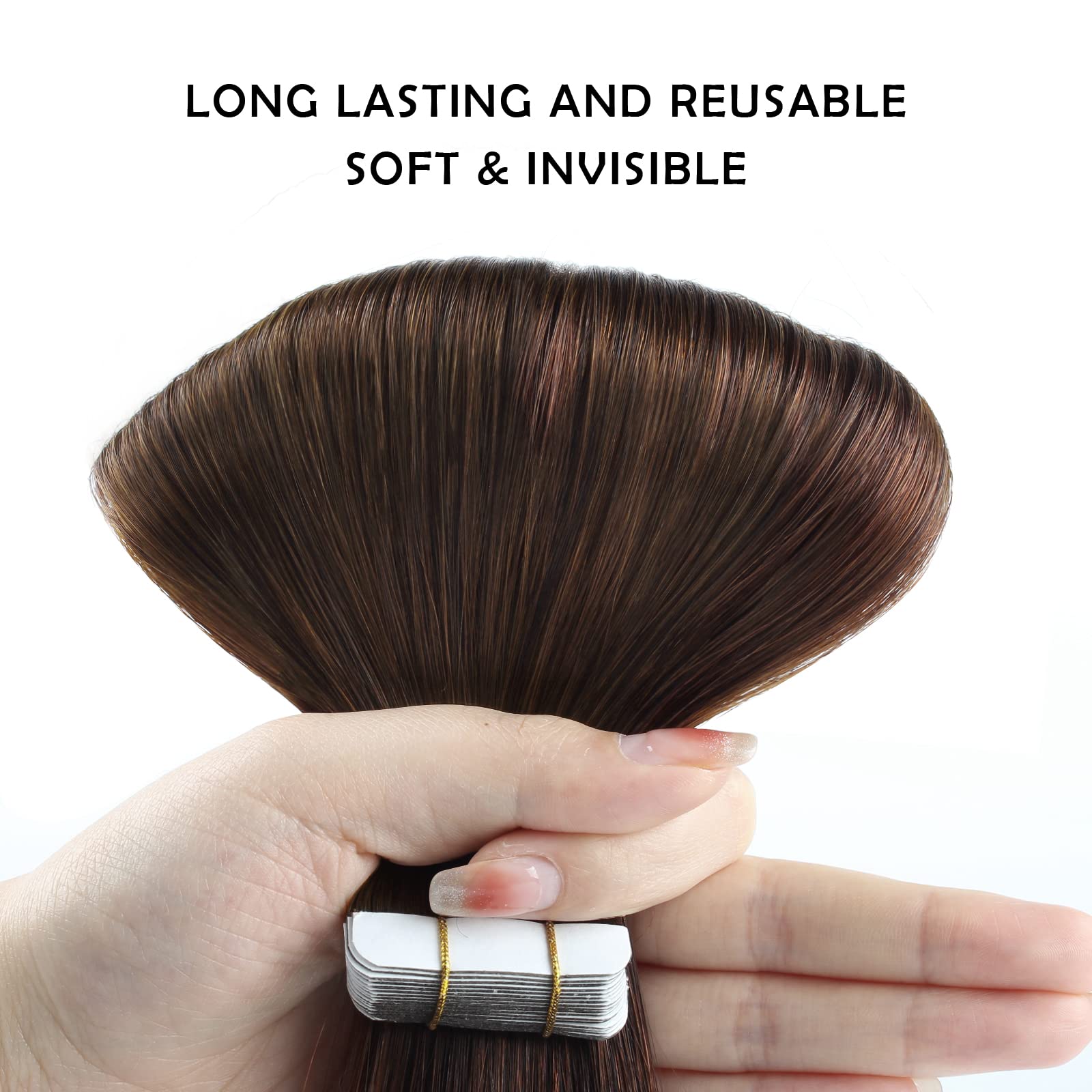 20 Inch Dark Brown Remy Human Hair Tape in Extensions - Long Straight Invisible Skin Weft, 50g Semi-Permanent (20 Pieces, #2) for Natural Volume & Length - Perfect for Weddings, Parties & Daily Styling
