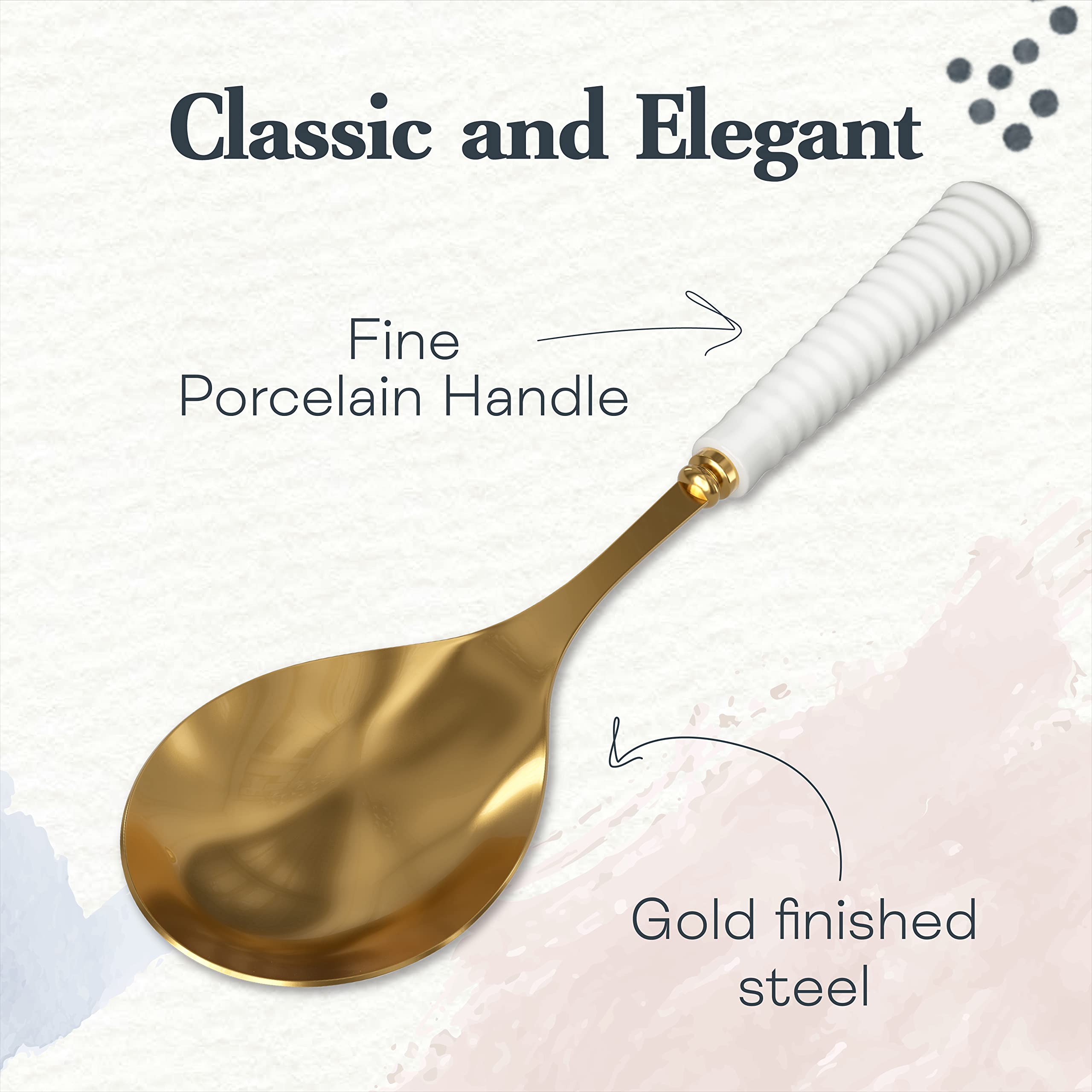 Sophie Conran Gold Serving Spoon 10 Inch - Elegant Ceramic Handle Pasta Spoon for Casseroles, Salads & Entertaining - Perfect for Dinner Parties, Holiday Meals & Formal Dining