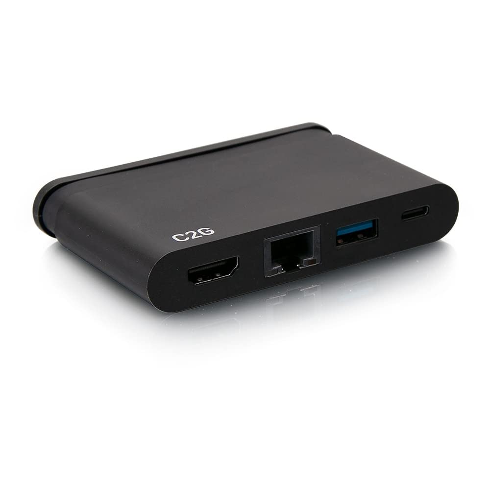 C2G 4-in-1 USB-C Hub with HDMI 4K 30Hz, USB 3.0 Port, Gigabit Ethernet & 100W PD Charging - Portable Laptop Docking Station for MacBook Pro/Air, iPad Pro, Chromebook & Windows Laptops - Perfect for Home Office, Remote Work & Travel