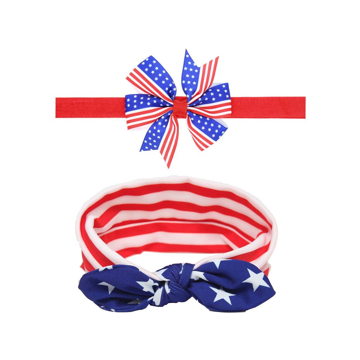USA Flag Hair Bows for Girls - Patriotic American Flag Headband & Hair Clips Set (Set B) - Perfect for 4th of July, Memorial Day, and Independence Day Celebrations