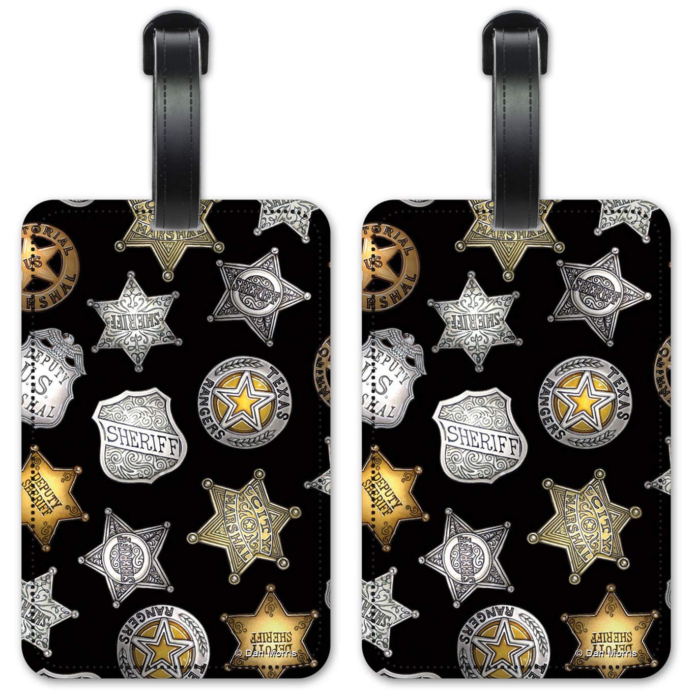 Sheriff Badges (Black) - Premium Luggage ID Tags & Suitcase Identification Cards - Set of 2 - Perfect for Travel, Cosplay, and Western Theme Parties