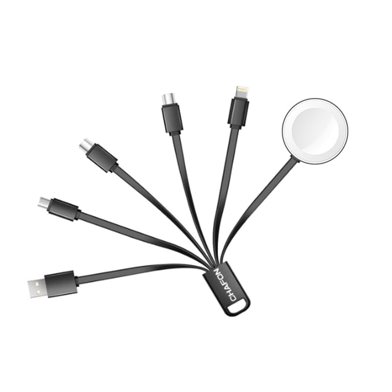 CHAFON 6-in-1 Multi Charging Cable Short (0.5ft) - USB C, Micro USB, Lightning Fast Charger for iPhone, Android, iWatch, Tablets & Power Banks | Perfect for Travel, Office & Home Use