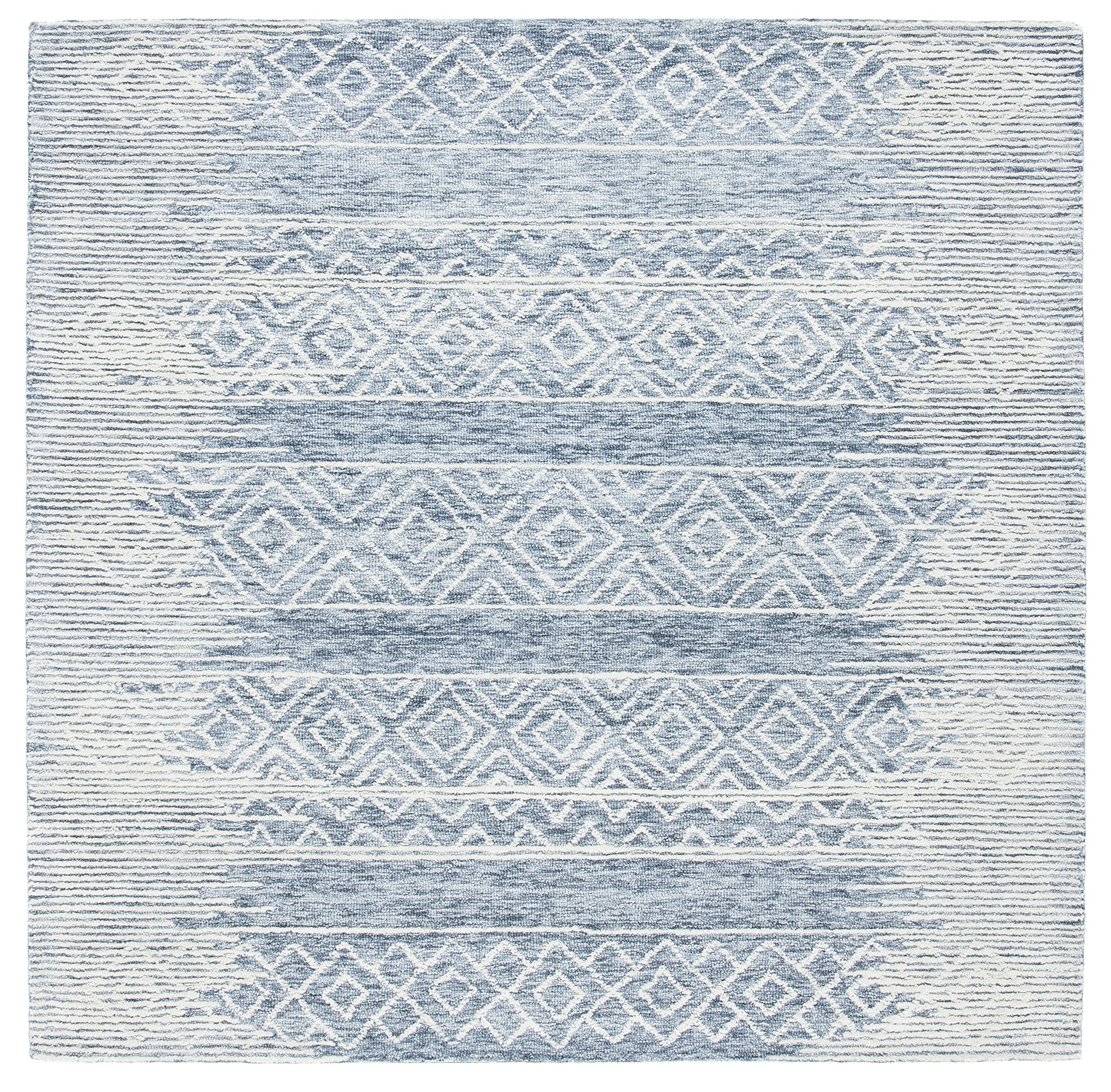 SAFAVIEH Metro Collection 6'x6' Square Natural Blue Wool Area Rug - Handmade Premium Living Room, Dining Room & Bedroom Rug for Cozy Home Decor
