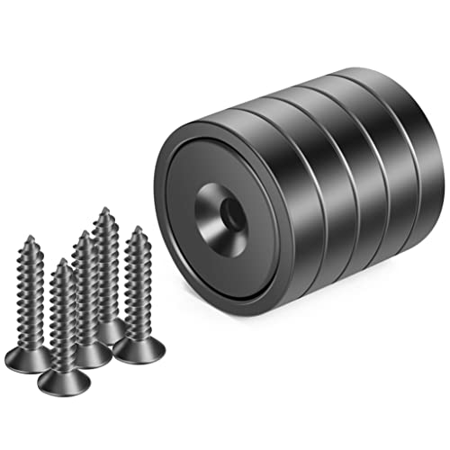 Neosmuk Super Strong Neodymium Cup Magnets with Hole & Screw - 5 Pack Heavy Duty Rare Earth Disc Magnets for Wall Mounting (Matte Black) - Perfect for Hanging Tools, Signs & DIY Projects