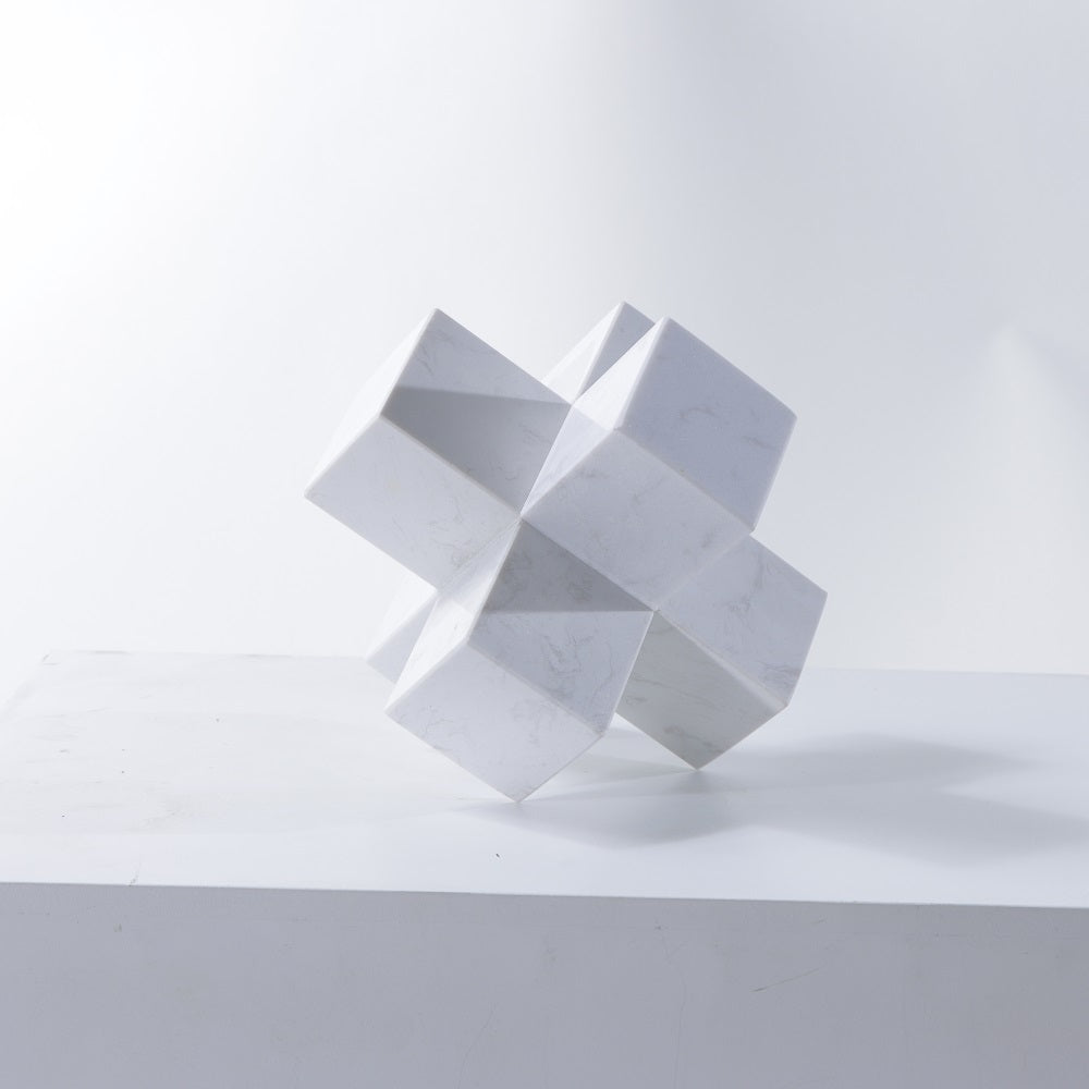 White Marble Desk Decor - 15x15x15 cm - Elegant Home & Office Decoration for Minimalist Style