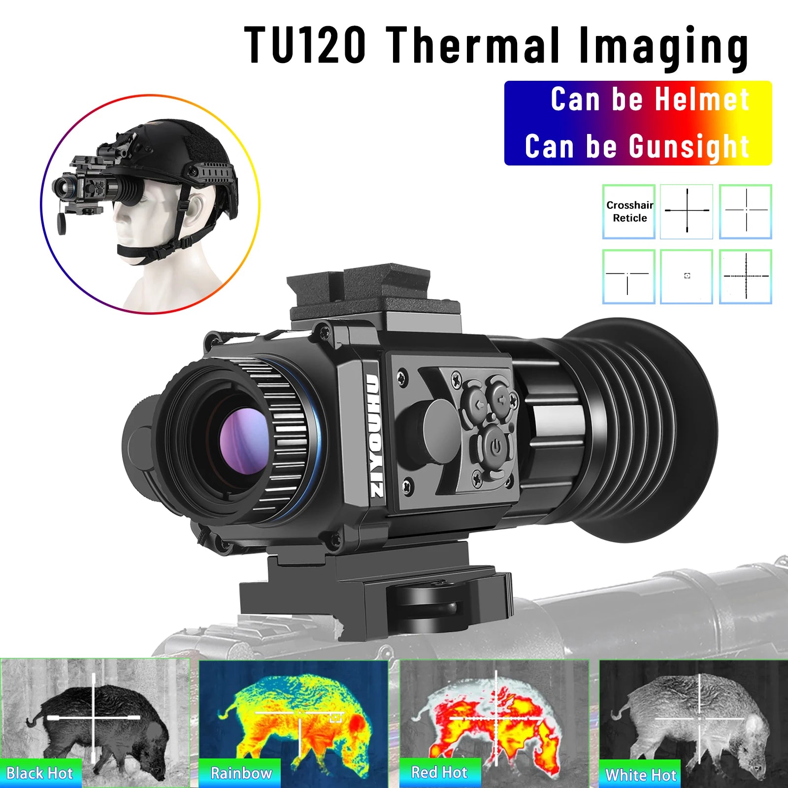 TU120 384x288 Infrared Thermal Monocular Scope - High Resolution Hunting Riflescope with Cross Cursor for Tactical Helmet Mount | Night Vision for Hunting, Surveillance & Outdoor Adventures
