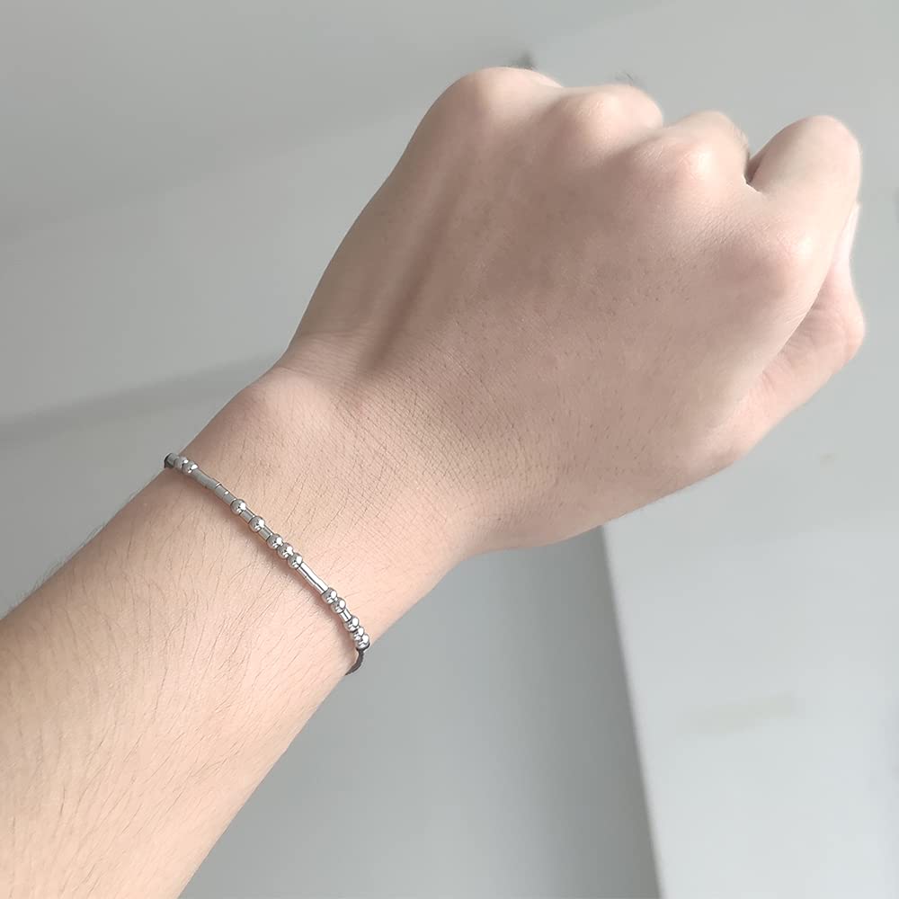 Morse Code Bracelet for Women & Men - Stainless Steel Adjustable Friendship Bracelet - Best Friend Gift for Her/Him - Perfect for Couples, Anniversaries & Everyday Wear