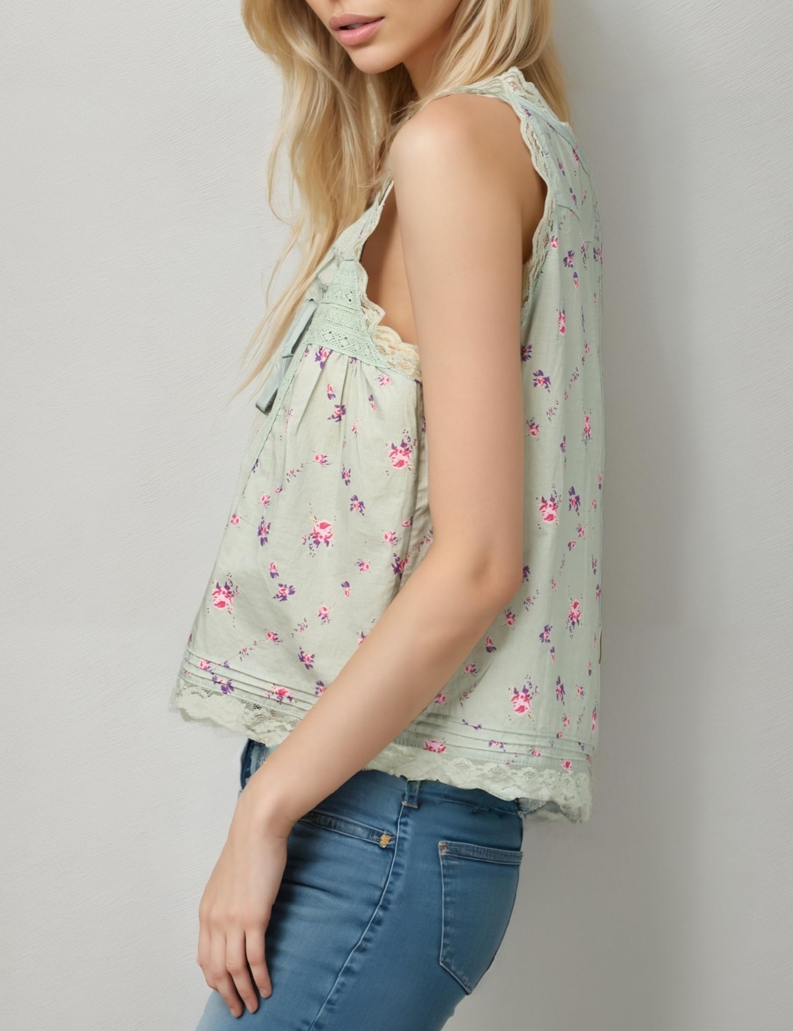 Boho Tie Front Lace Tank Top for Women - Sleeveless Mesh Chiffon Beach Crop Top, Y2K Summer Fashion 2025 | Perfect for Beach Vacations, Music Festivals & Casual Outings