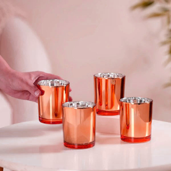 10 Pack Copper Votive Tealight Candle Holders - Elegant Mercury Glass Candlesticks for Valentine's Day, Weddings, Bridal Showers & Party Decorations - Romantic Ambiance for Home, Restaurant & Event Lighting