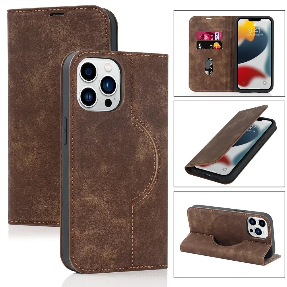 Premium Genuine Leather Wallet Case with MagSafe for iPhone 13/14/15 Pro Max - Slim RFID Blocking Card Holder for Daily Use & Travel
