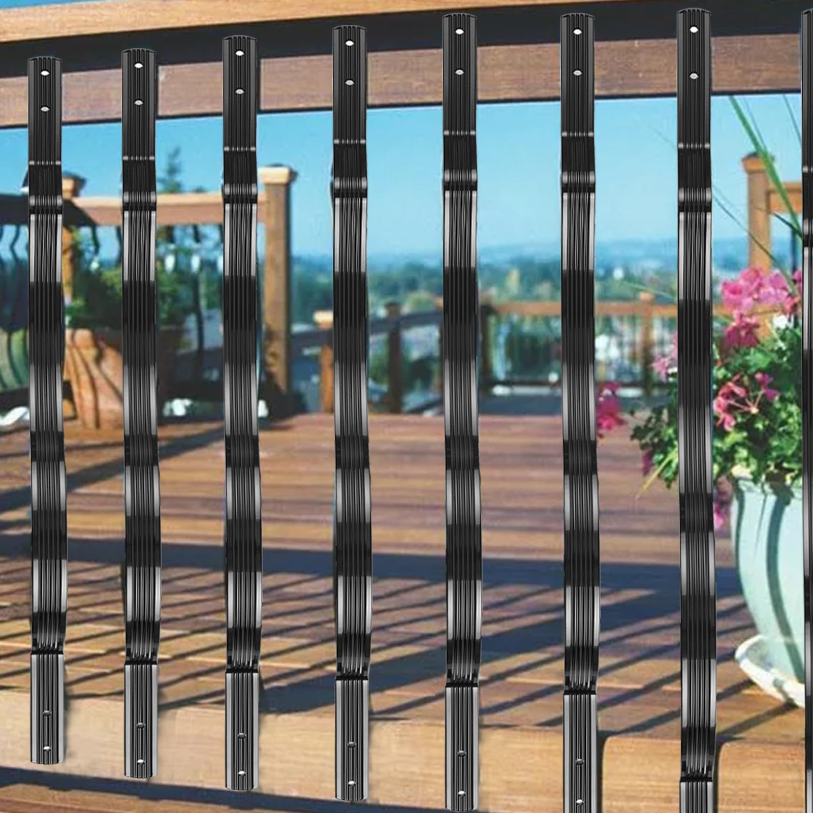 GARVEE 25 Pack Aluminum Deck Balusters - 32.25 x 1 Inch Wave Curved Shape Grooved Porch Railing - Matte Black Staircase & Deck Railing for Outdoor Stairs, Porch, and Patio Safety Railings