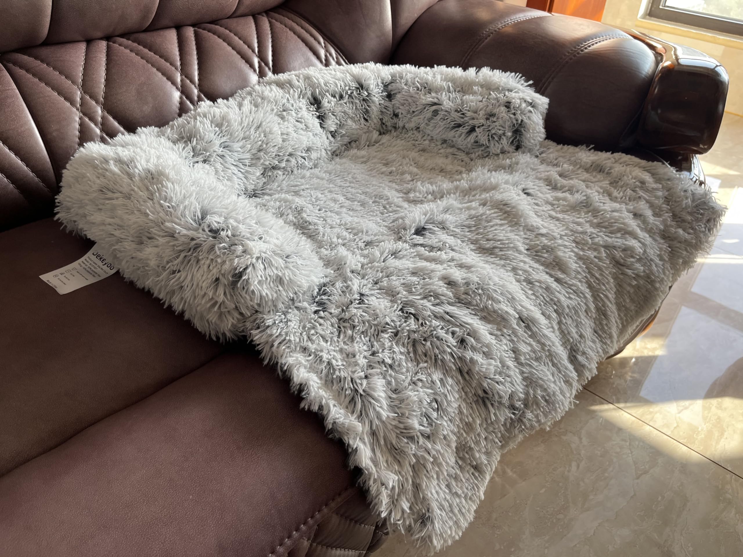Waterproof Calming Dog Bed - Plush Pet Couch Protector & Sofa Mat with Soft Neck Bolster - Machine Washable Gradient Brown Small - Perfect for Anxiety Relief, Crate Training & Living Room Furniture Protection