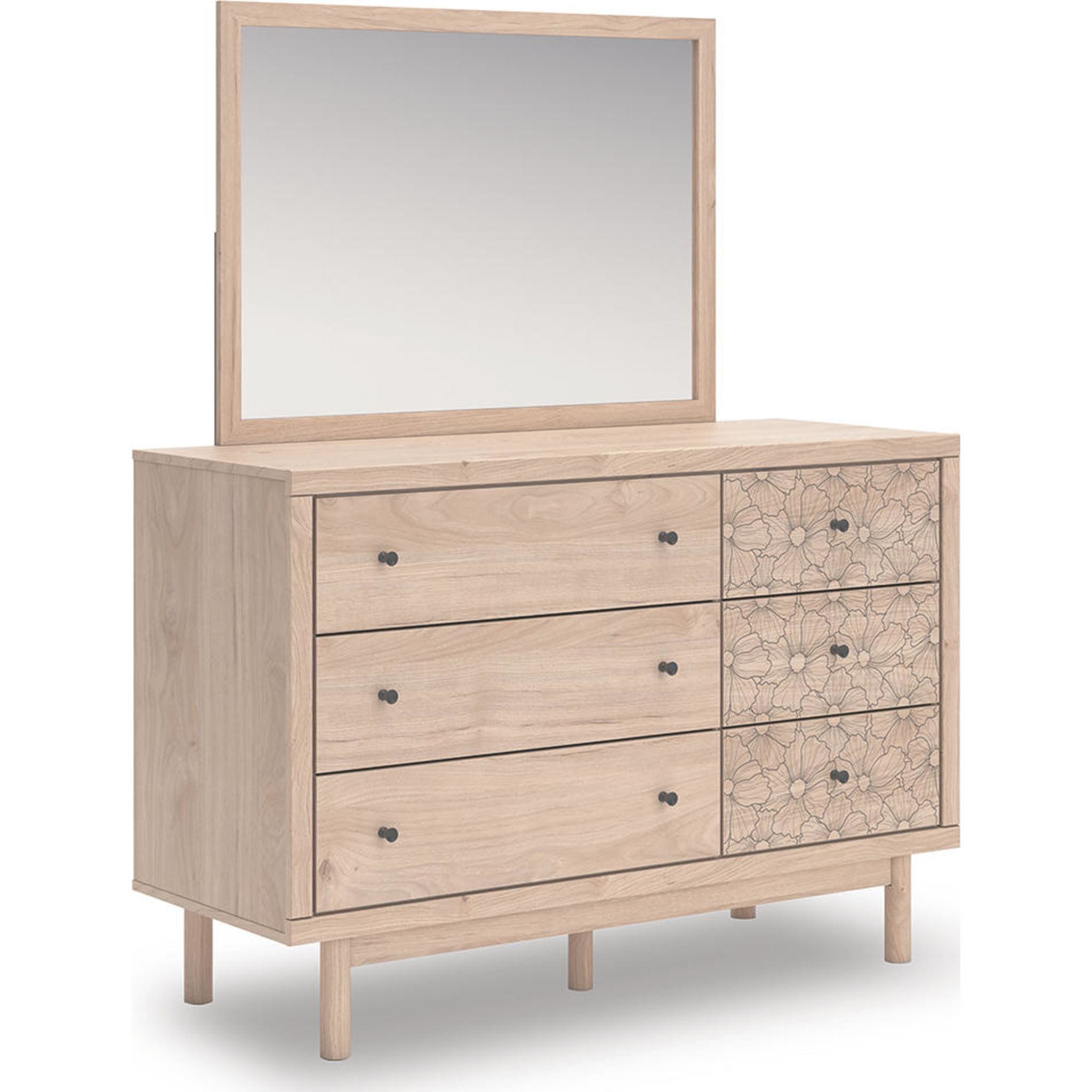 Arloster Dresser with Mirror - Tan Brown Wooden Dresser for Bedroom, Modern Chest of Drawers with Mirror for Home Decor & Storage - Perfect for Bedroom, Living Room, or Guest Room Organization