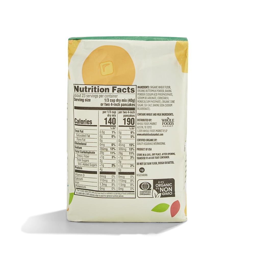 Organic Buttermilk Pancake & Waffle Mix by 365 Whole Foods Market - 32oz | Non-GMO, Easy Breakfast Solution for Fluffy Pancakes & Crispy Waffles | Perfect for Family Brunches, Camping Trips & Holiday Breakfasts