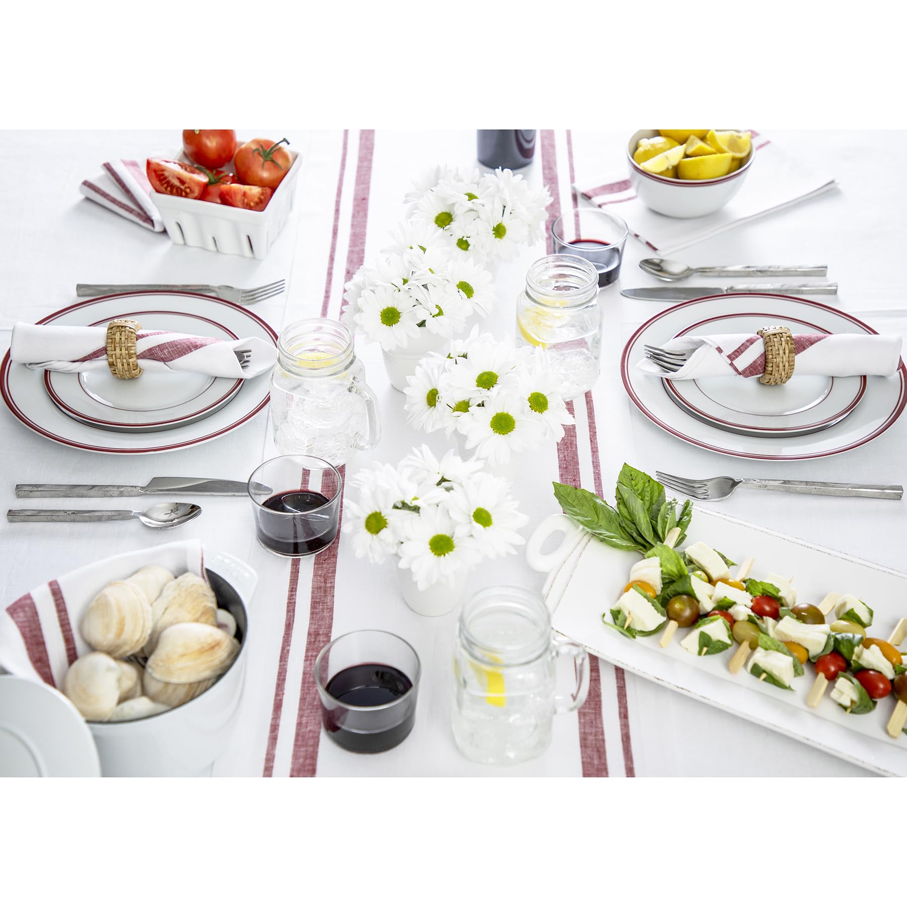 Solino Home 100% Pure Linen Dinner Napkins Set of 4 - 20x20 Inch French Stripe Burgundy & White Cloth Napkins for Spring, Easter, Mothers Day - Handcrafted, Machine Washable - Perfect for Dinner Parties, Wedding Decor, and Holiday Table Settings