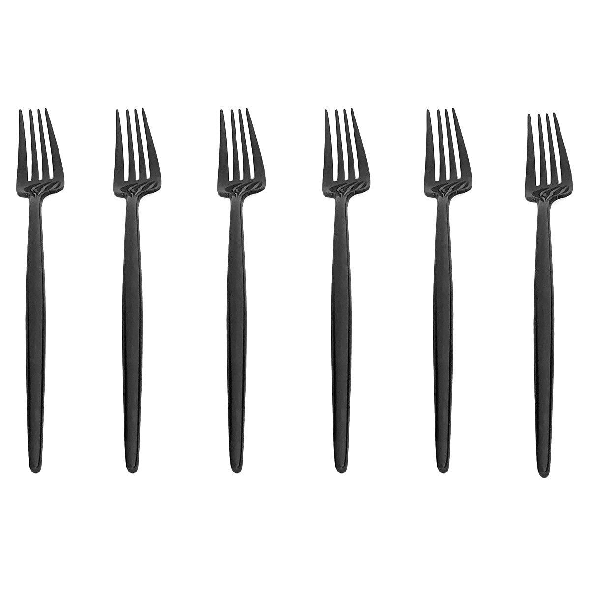 Premium 18/10 Stainless Steel Dessert Forks Set - 6-Piece Shiny Black Flatware for Camping, Travel & Home Dining | 7.2
