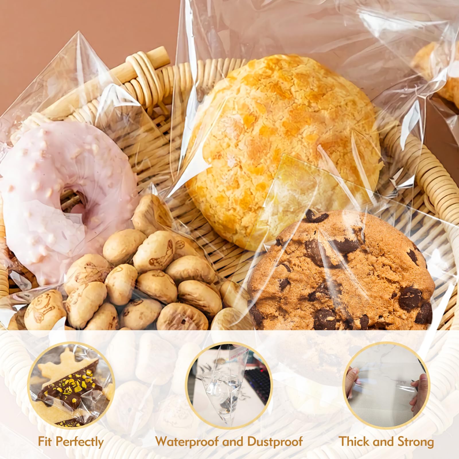 200 Pcs 4x6 Inch Clear Resealable Cellophane Bags for Cookies, Candies & Baking - Self Sealing Treat Bags for Parties, Christmas Gifts, Holiday Baking & Candy Packaging