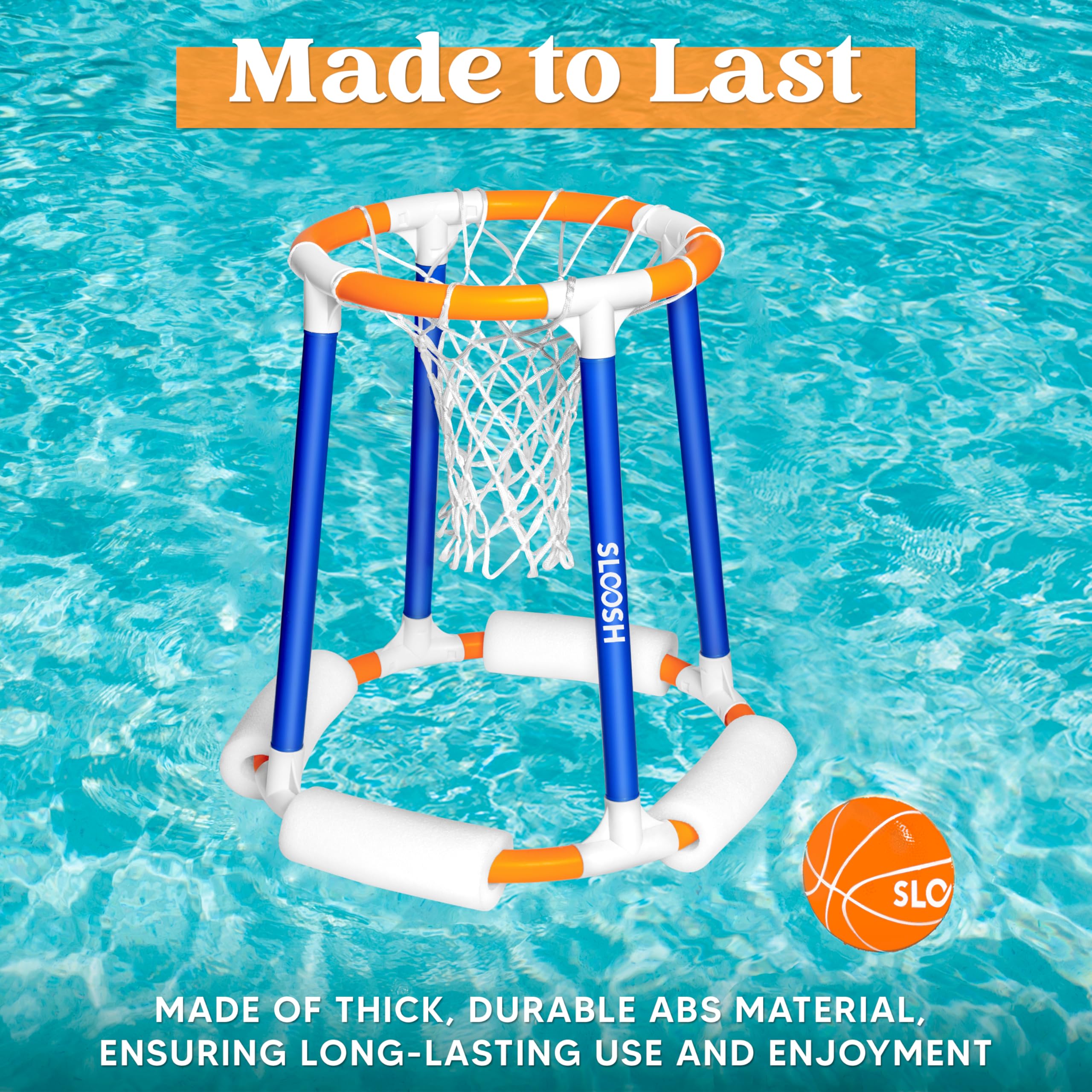 Floating Basketball Hoop for Pool - Sloosh Inflatable Water Basketball Game Set with Pump & Balls - Outdoor Swimming Pool Toys for Kids Adults - Perfect for Summer Parties, Beach Vacations & Backyard Fun (Blue/Orange)